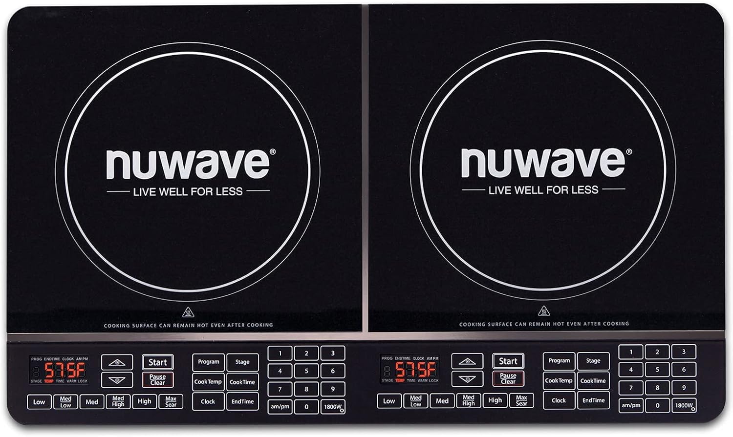 Nuwave Double Induction Cooktop, Powerful 1800W, 2 Large 8” Heating Coils, Independent Controls, 94 Temp Settings from 100°F to 575°F in 5°F Increments, 2 x 11.5” Shatter-Proof Ceramic Glass Surface - Image 2