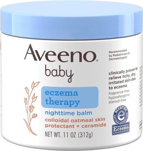 Aveeno Baby Eczema Therapy Nighttime Moisturizing Body Balm, Nourishing Skin Protectant Soothes & Relieves Dry, Itchy Skin from Eczema, Hypoallergenic, Fragrance- & Steroid-Free, 11 oz