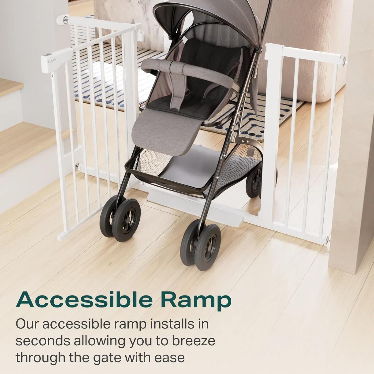 Cumbor 29.7-51.5" Baby Gate Extra Wide, Safety Dog Gate for Stairs, Easy Walk Thru Auto Close Pet Gates for The House, Doorways, Child Gate Includes 4 Wall Cups,White, Mom's Choice Awards Winner - Image 10