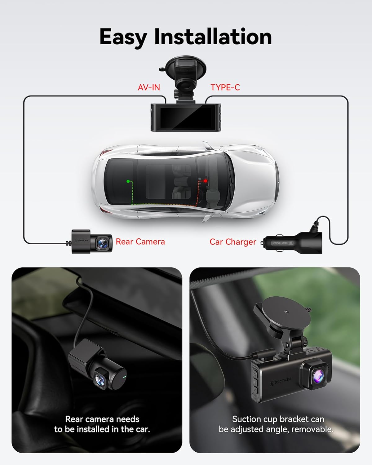 REDTIGER 4K Dash Cam Front and Rear, STARVIS 2 Sensor, Touch Screen 3.18", 128GB Card Included, Voice Control, 5.8GHz WiFi Car Dash Camera, GPS, Night Vision, Emergency Lock, Parking Mode (F7N Touch) - Image 10