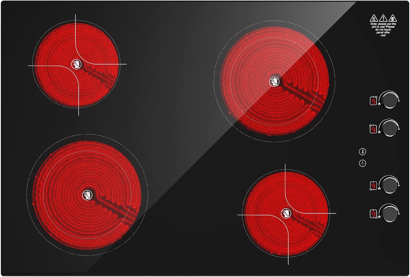 4 Burner Electric Cooktop,7200W Built-in & Countertop 4 Burner Electric Stove Top with 9 Power Levels, Child Safety Lock & 99mins Timer, 30 inch Electric Cooktop 220-240V (No Plug) - Image 10