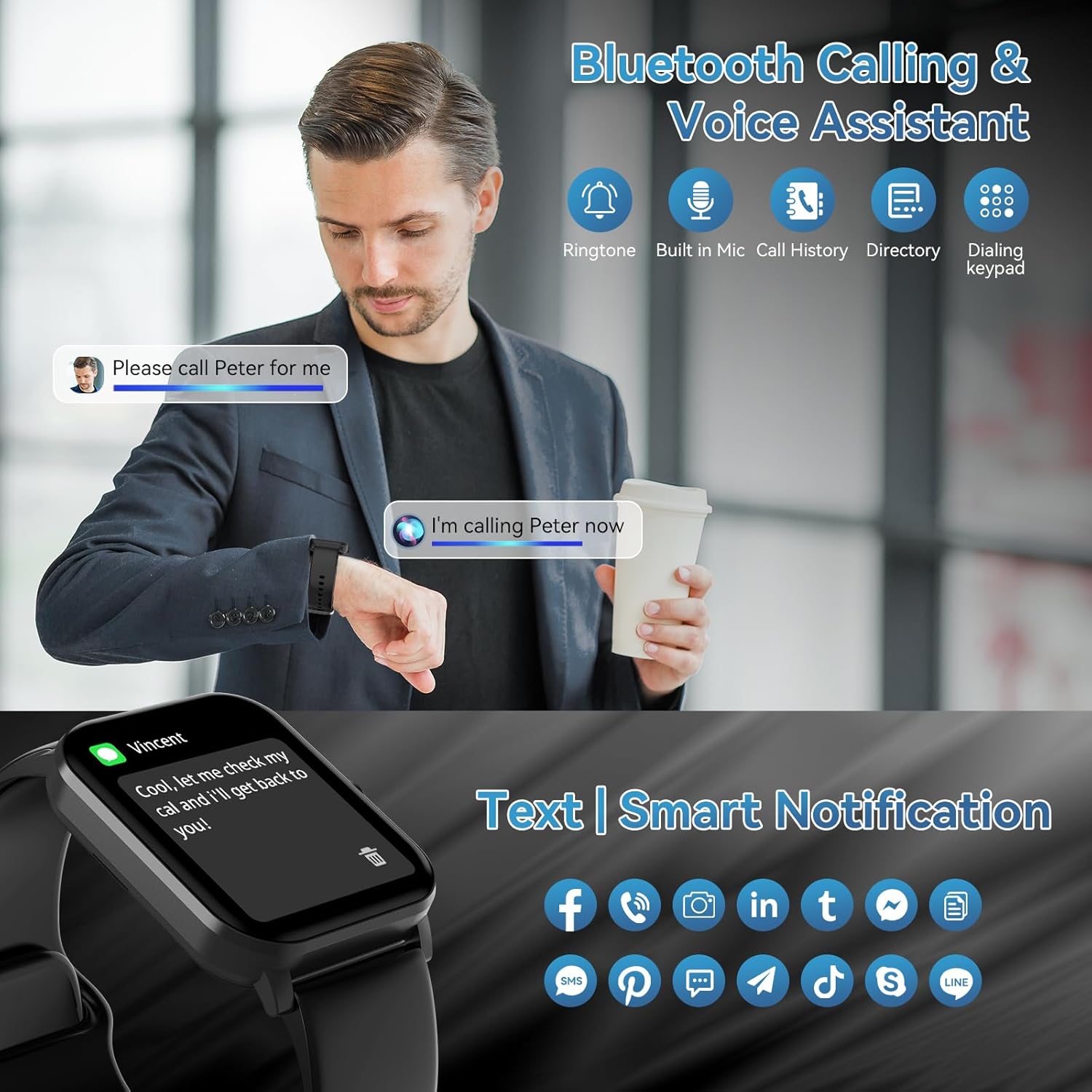 Smart Watch, 1.85" HD Smartwatch for Men Women (Answer/Make Calls), Fitness Watch with Heart Rate/Sleep/IP68 Waterproof/120+ Sports Modes, Pedometer, Android Smart Watch for Android iOS - Image 3