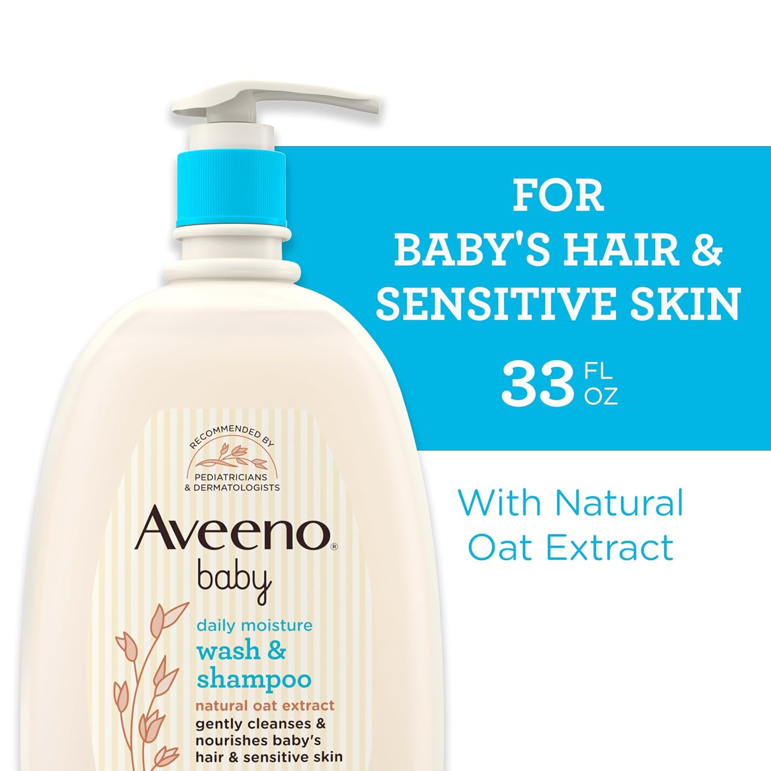 Aveeno Baby Daily Moisture Gentle Bath Wash & Shampoo with Natural Oat Extract, Hypoallergenic, Tear-Free & Paraben-Free Formula For Sensitive Hair & Skin, Lightly Scented, 33 fl. oz - Image 3