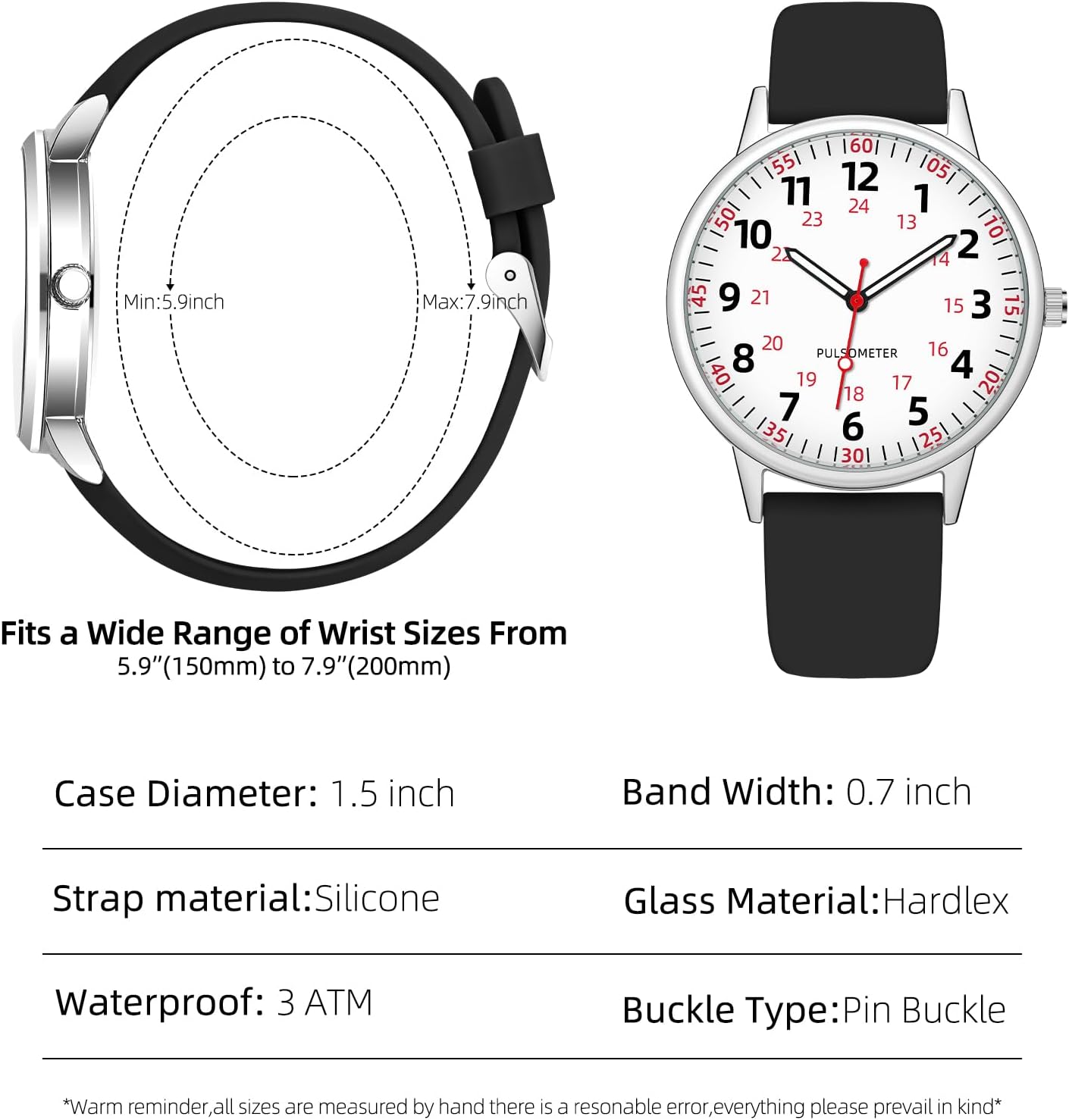 Nurse Watch for Women Waterproof Analog Silicone Watch with Second Hand Nursing Watch - Image 3
