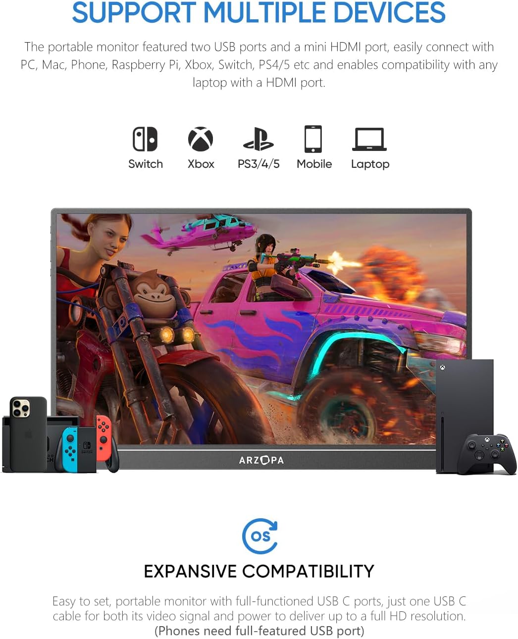 ARZOPA 16.1'' 144Hz Portable Gaming Monitor, 106% sRGB 1080P FHD Kickstand Portable Monitor with HDR, Ultra Slim, Eye Care, External Second Screen for Laptop, PC, PS5, Mac, Xbox-Z1FC - Image 8