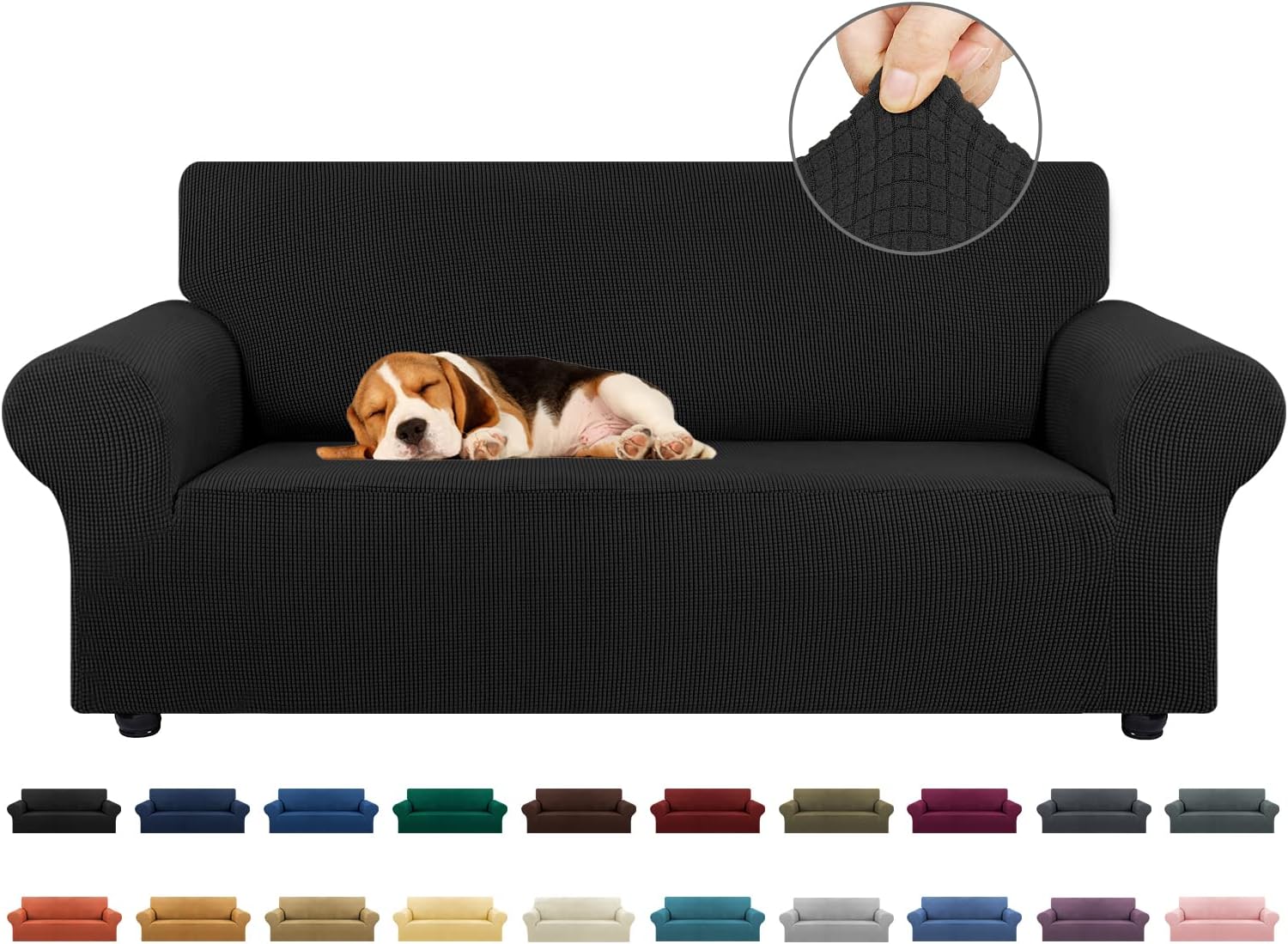 KEKUOU Stretch Loveseat Sofa Cover Slipcover,Couch Covers for 2 Cushion Couch Sofa (55"-79") Furniture Protector Sofa with Elastic Bottom for Kids,Dog. Jacquard Small Checked (Medium,Black) - Image 2