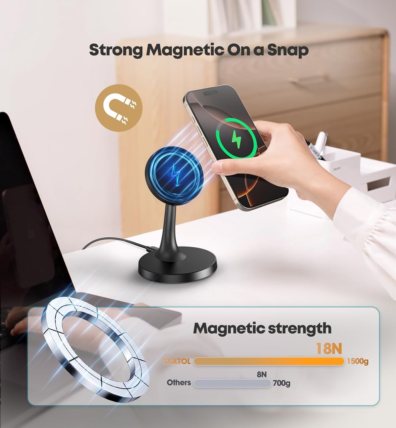 Magnetic Wireless Charger iPhone Stand 15W Fast Mag-Safe Charger for iPhone 16/16 Pro/16 Plus/16 Pro Max/15/14/13/12 Series Apple Magnet Wireless Charging Station/Pad for AirPods - Image 4