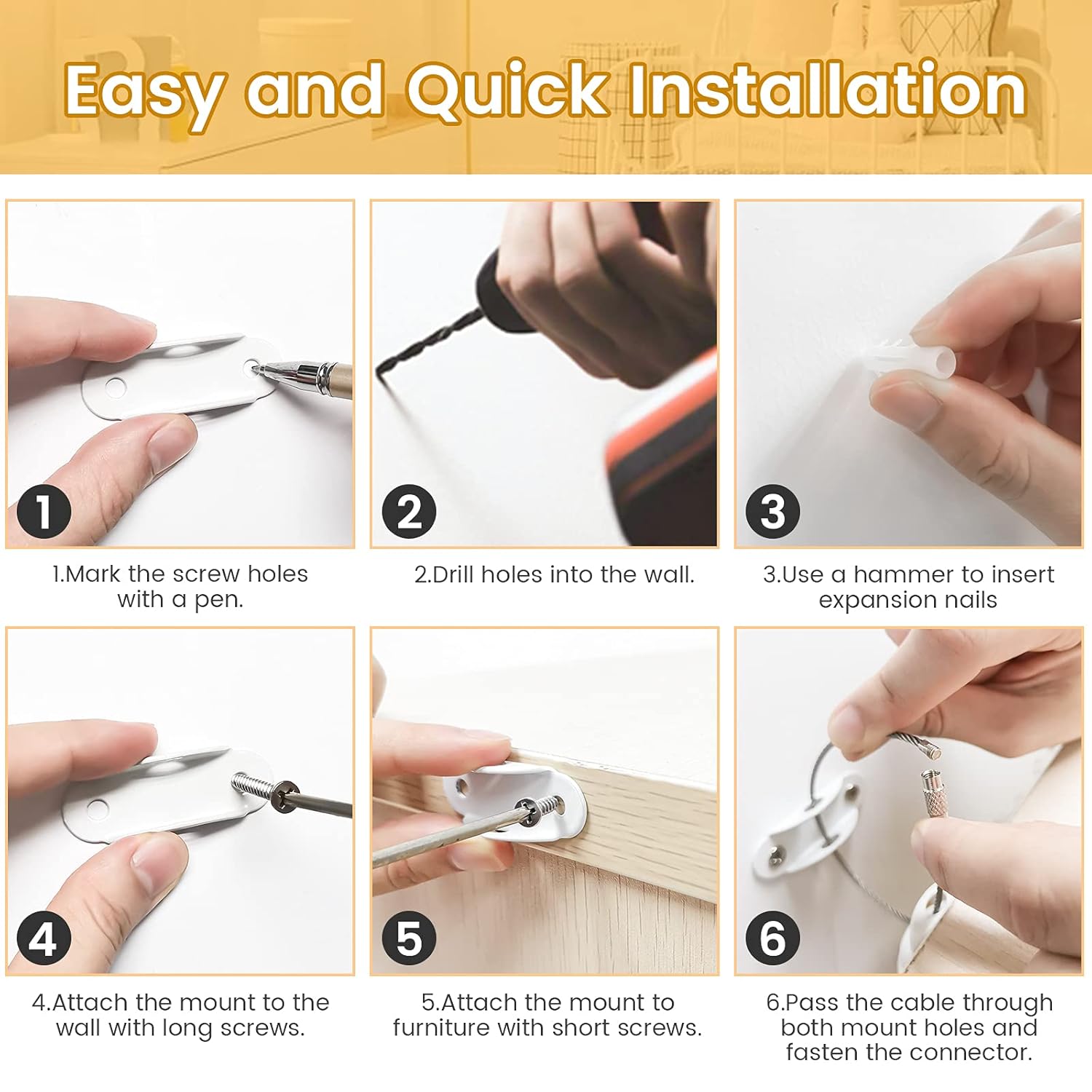 Furniture Anchors (10 Pack) for Baby Proofing, Furniture Straps Anti Tip Furniture Anchor Securing 400 lbs/Keep Baby Pet Safety from Falling Furniture, Metal White Earthquake Straps - Image 8