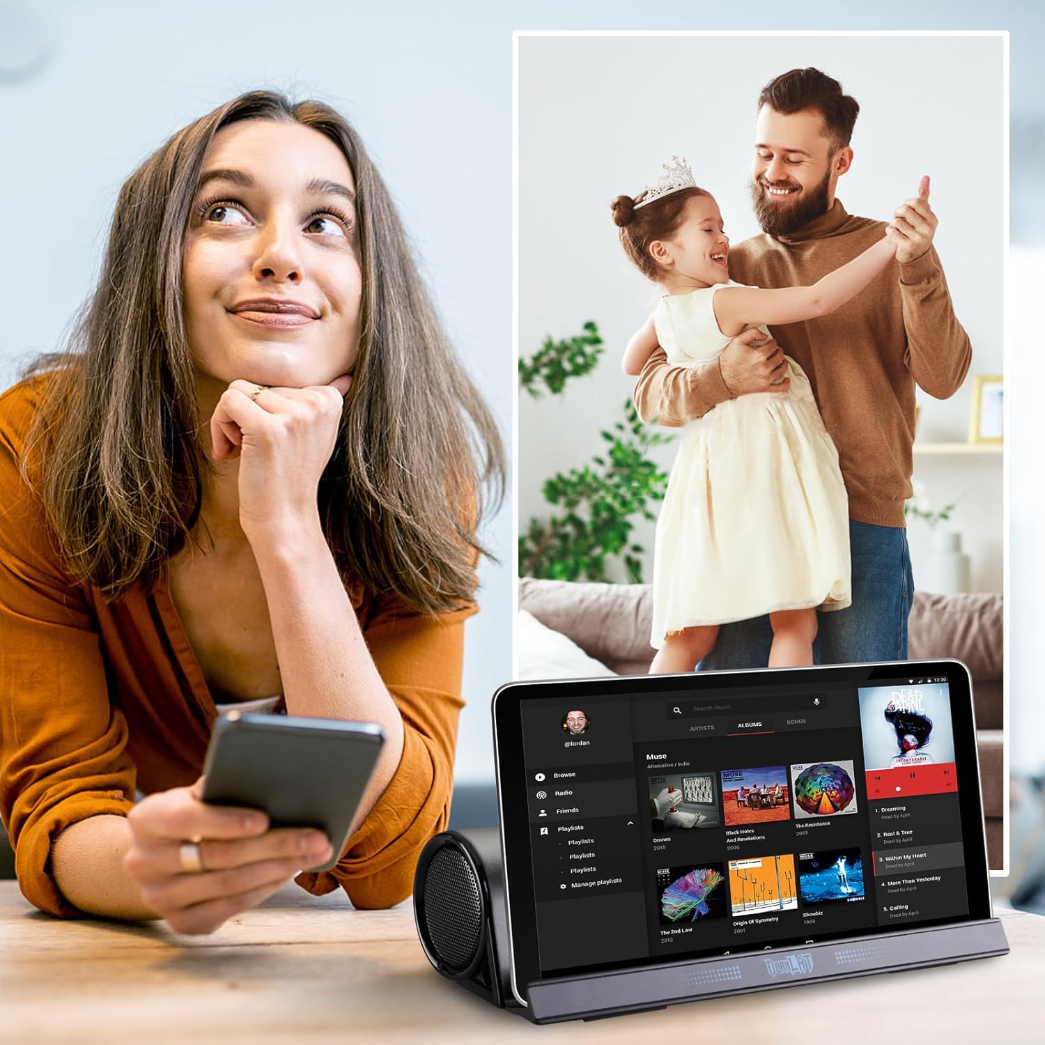 Wireless Bluetooth Speakers, Portable Phone Tablet Stand Holder Speaker, Dual Drivers Stereo Dock Speaker for iPad, Phone, Outdoor, Travel, Home Party (Black) - Image 9