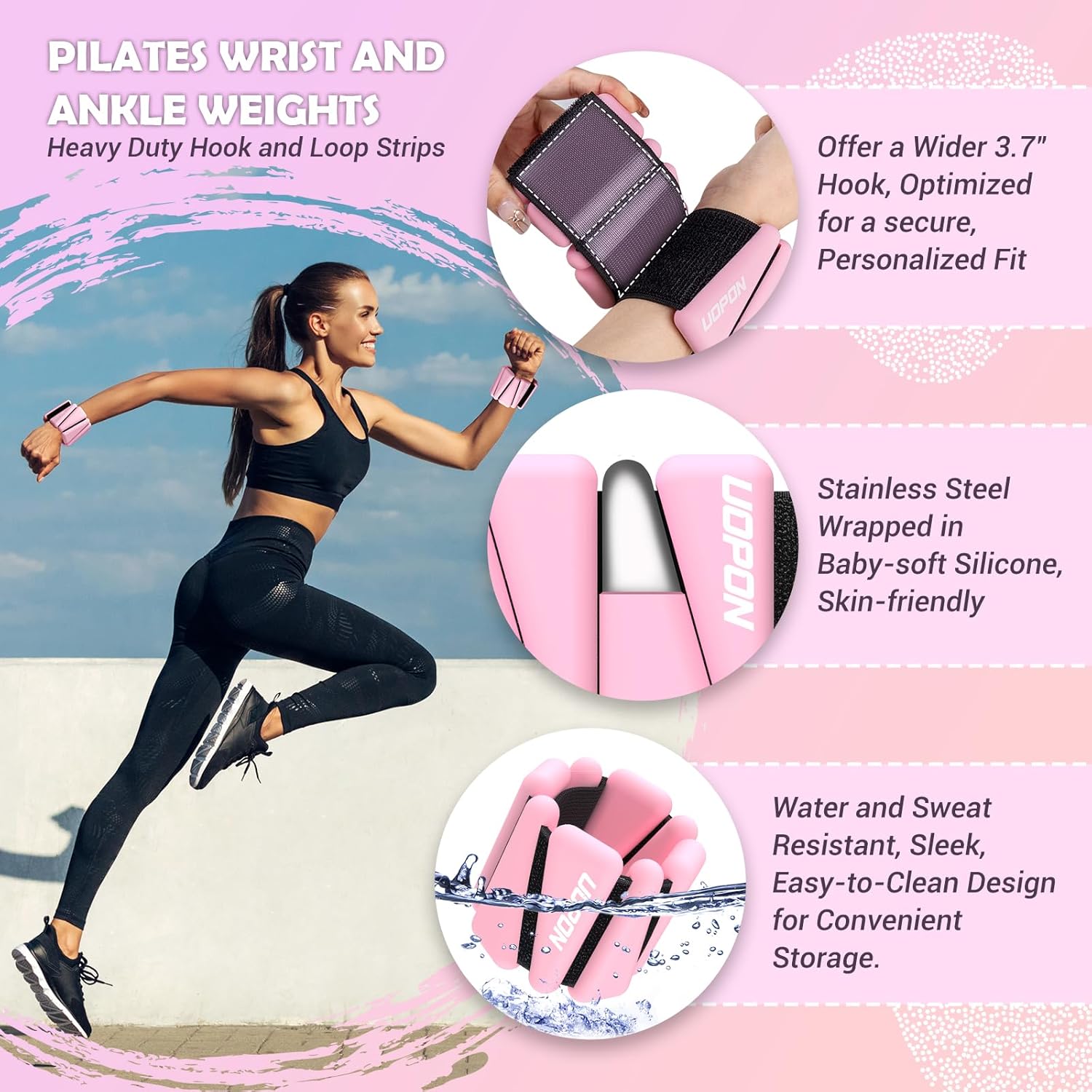 Wrist Ankle Weights for Women Set of 2, Adjustable Silicone Weighted Bangles, Wearable Ultra-durable Strips Weight Bracelet 2 lbs/4 lbs for Yoga, Pilates, Barre, Walking, Arm & Leg Workout - Image 3