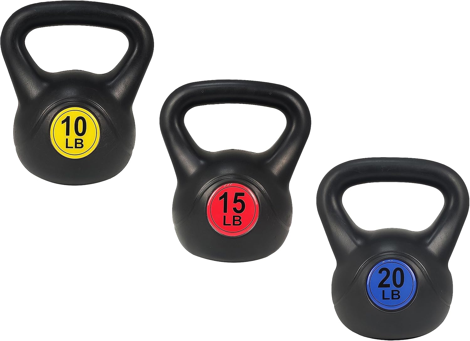 Wide Grip 3-Piece Kettlebell Exercise Fitness Weight Set, Include 5 lbs, 10 lbs, 15 lbs and 20 lbs, Set of 3 or Set of 4 - Image 2