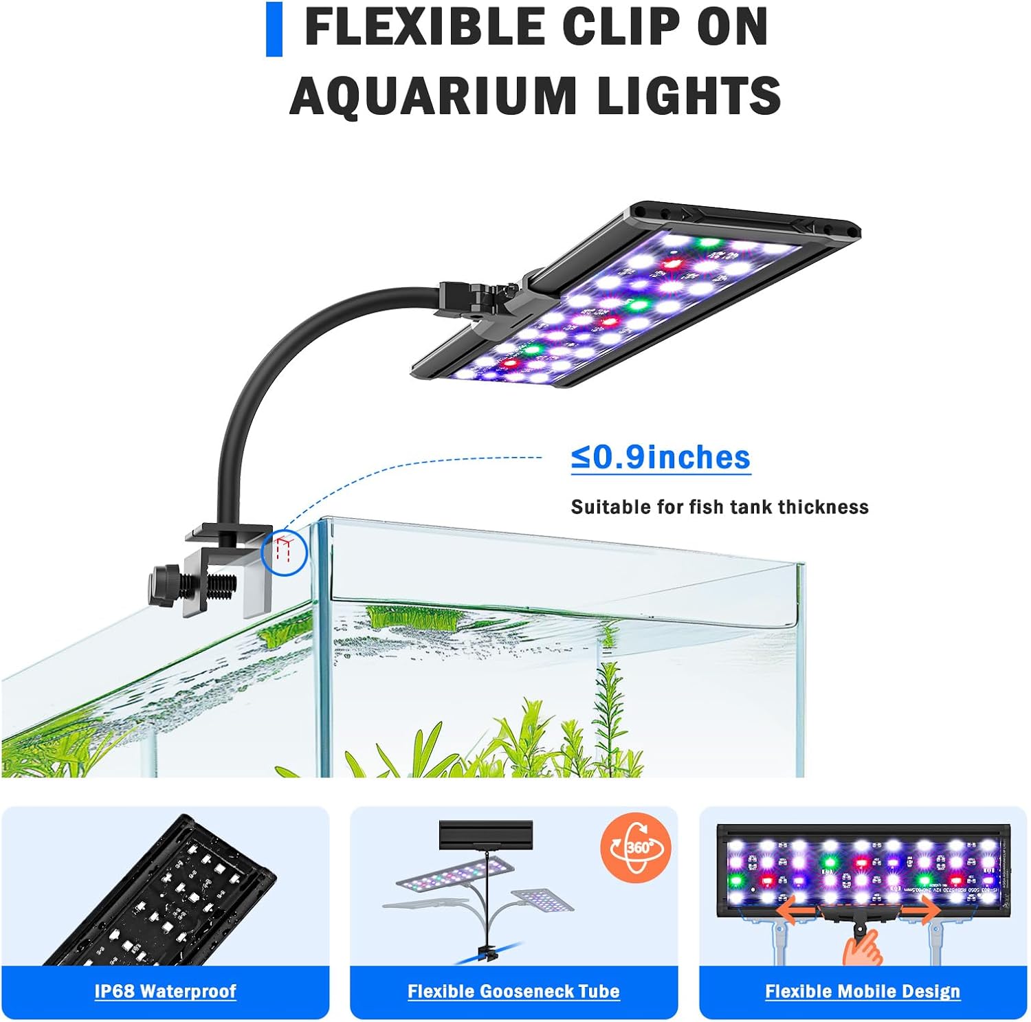 AQQA LED Aquarium Light, 24/7 Mode Clip on Fish Tank Light with Memory Function, DIY Mode Full Spectrum Aquarium Plant Light, Adjustable Timer/Brightness, IP68 Waterproof for 11-16 in Fish Tank 11W - Image 4