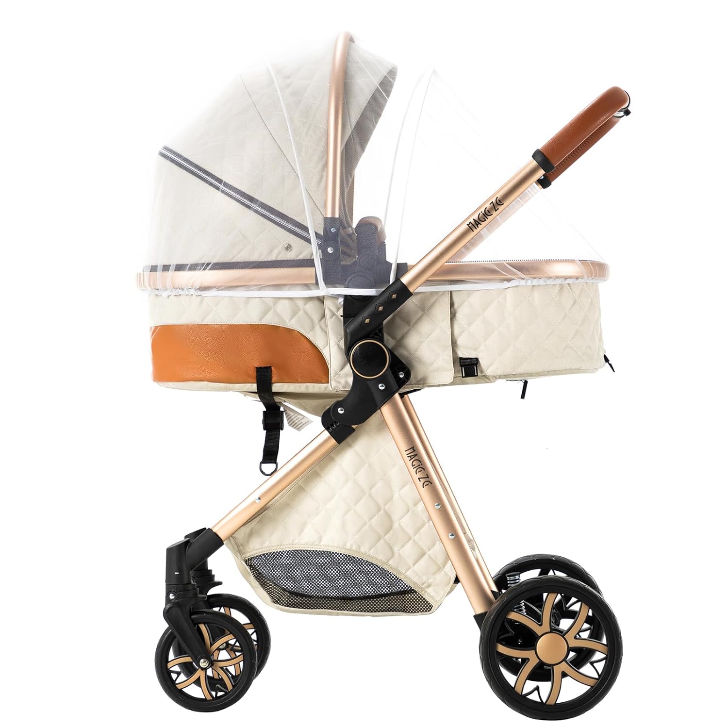 2 in 1 Baby Bassinet Stroller, Convertible Foldable Standard Stroller, Reversible Pushchair Infant Buggy Carriage, Portable High Landscape Pram for Toddler Newborn, Aluminum Alloy (2USV9-WHITE) - Image 8