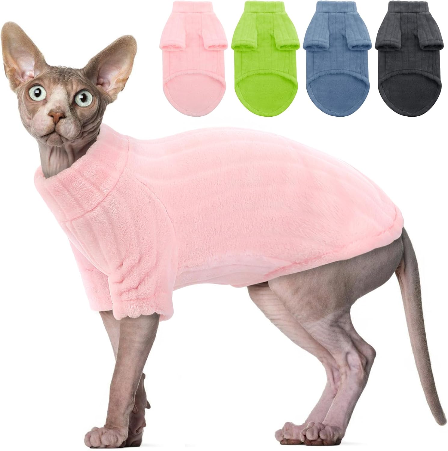 SUNFURA Sweaters for Cats, Hairless Sphynx Cat Sweater Kitten Pullover with Sleeves, Warm and Soft Cat Pajamas Fleece Cat Sweatshirt Jumpsuit, Turtleneck Cat Clothes for Fall Winter, Pink L - Image 2