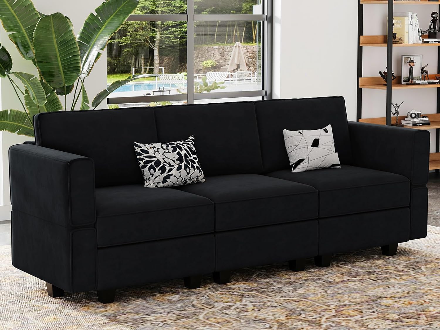 Belffin Modular Sofa Couch with Storage Seats Velvet 3 Seater Sofa for Living Room Black - Image 4