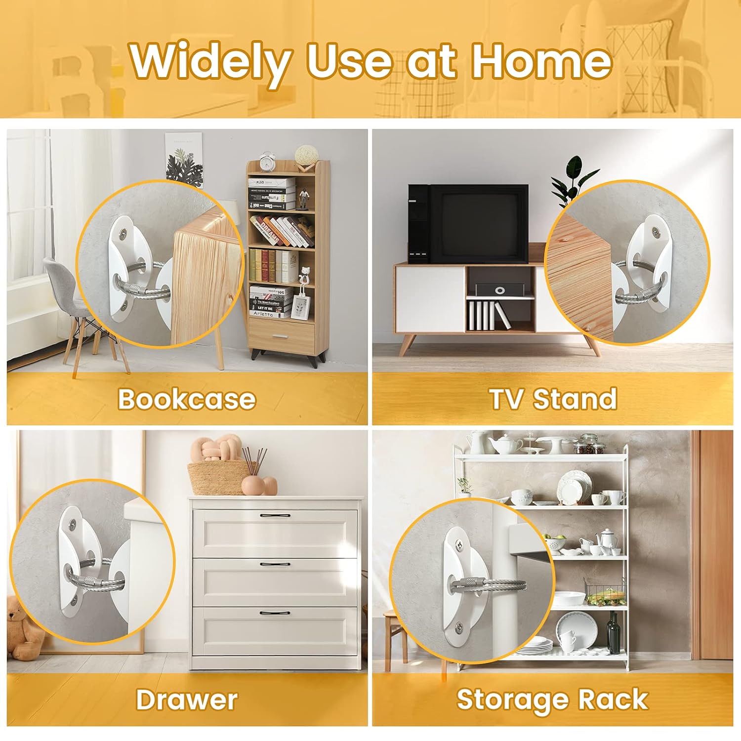 Furniture Anchors (10 Pack) for Baby Proofing, Furniture Straps Anti Tip Furniture Anchor Securing 400 lbs/Keep Baby Pet Safety from Falling Furniture, Metal White Earthquake Straps - Image 10