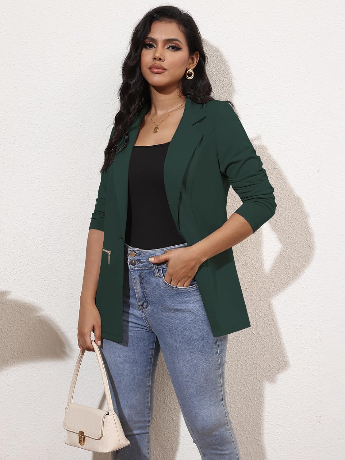 Genhoo Women's Long Sleeve Blazer Open Front Cardigan Jacket Work Office Blazer with Zipper Pockets S-3XL - Image 3