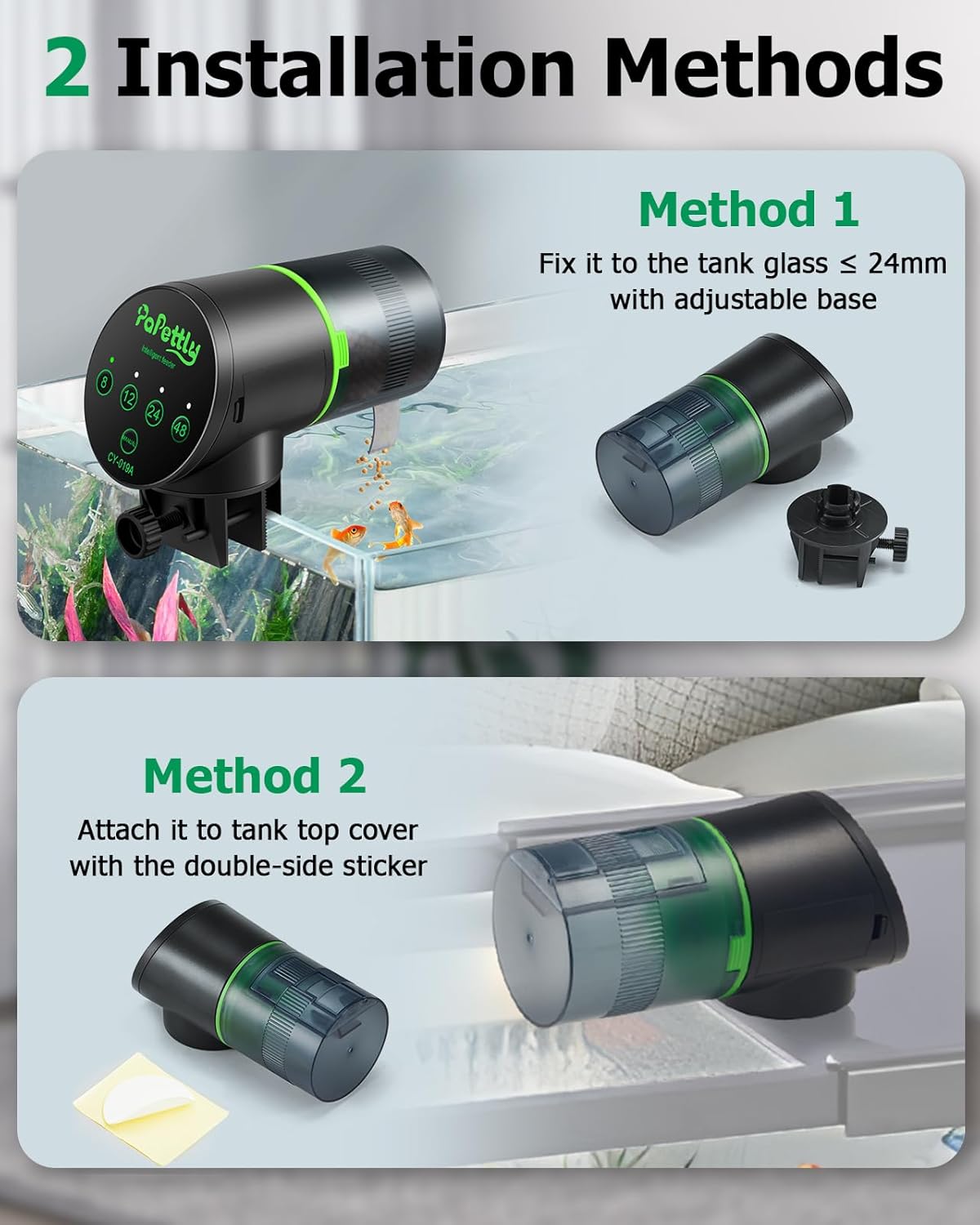 Automatic Fish Feeder for Aquarium, Auto Fish Food Dispenser with Timer and Feeding Ring, Moisture-Proof, Smart Fish Tank Vacation Feeder with 2 AAA Batteries - Image 6