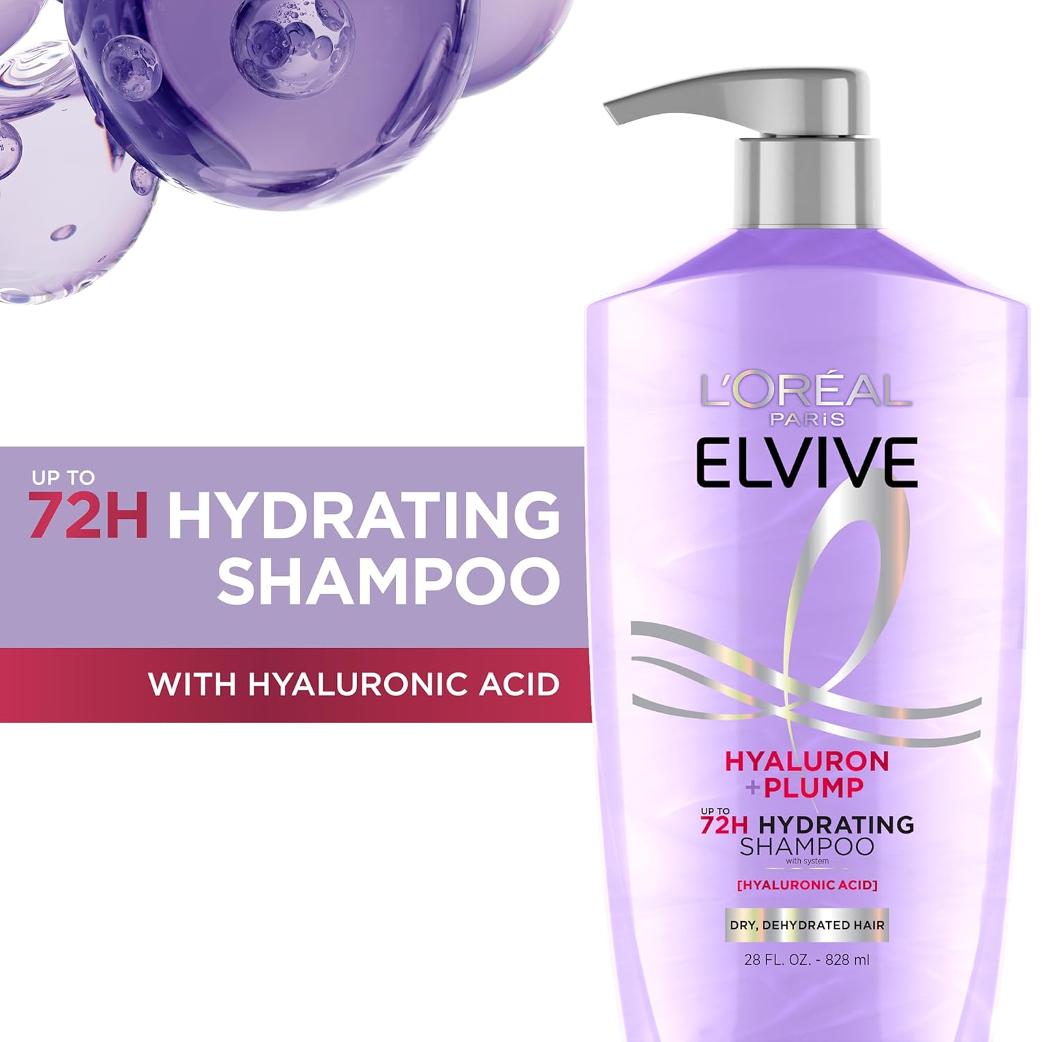 L'Oreal Paris Elvive Hyaluron Plump Shampoo and Conditioner Set for Dehydrated, Dry Hair with Hyaluronic Acid Care Complex, 1 Kit (2 Products) - Image 3
