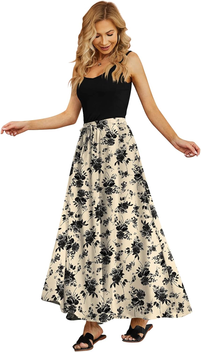 Yincro Women's Flowy Maxi Skirt Summer Pleated High Waisted Casual Long Skirts with Pockets - Image 3