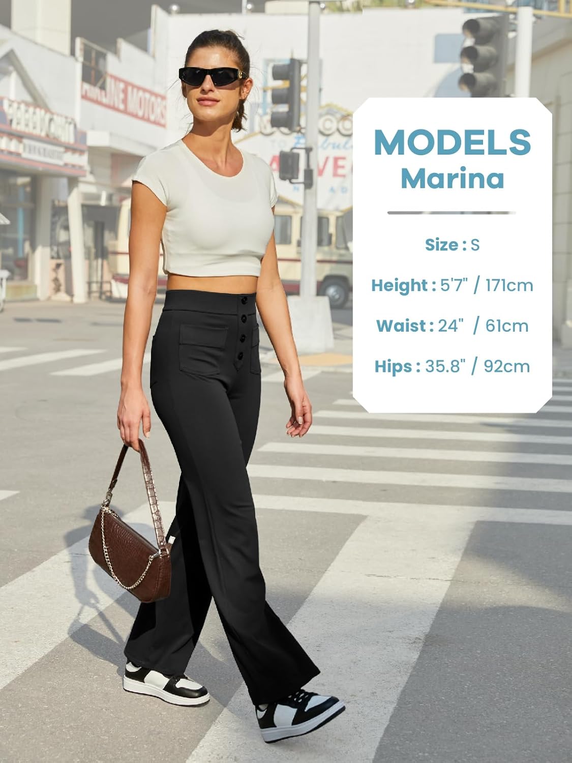 keriffe Women's Straight Leg Pants High Waisted Button Stretchy Business Work Casual Trousers Multiple Pockets - Image 6