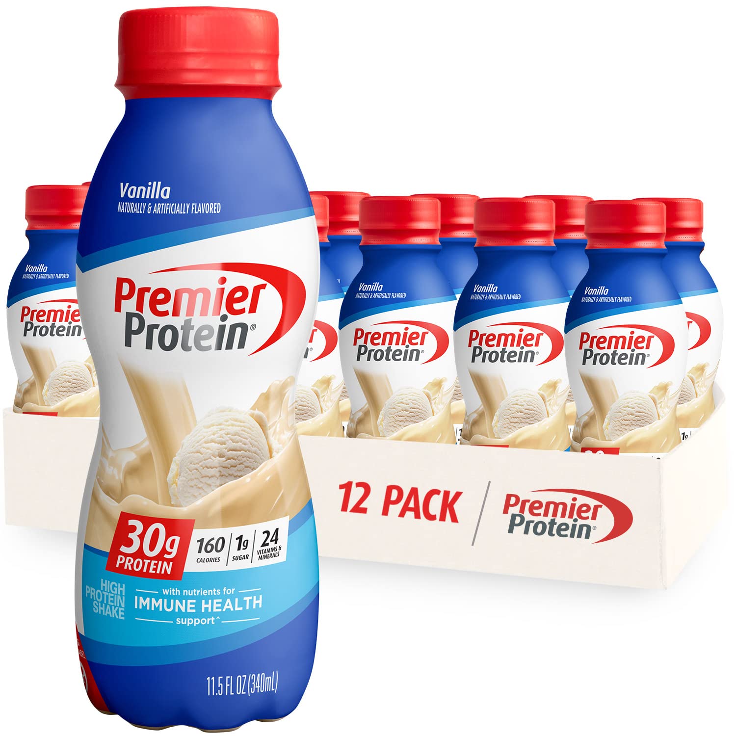 Premier Protein Shake, Vanilla, 30g Protein, 1g Sugar, 24 Vitamins & Minerals, Nutrients to Support Immune Health 11.5 fl oz, 12 Pack - Image 2