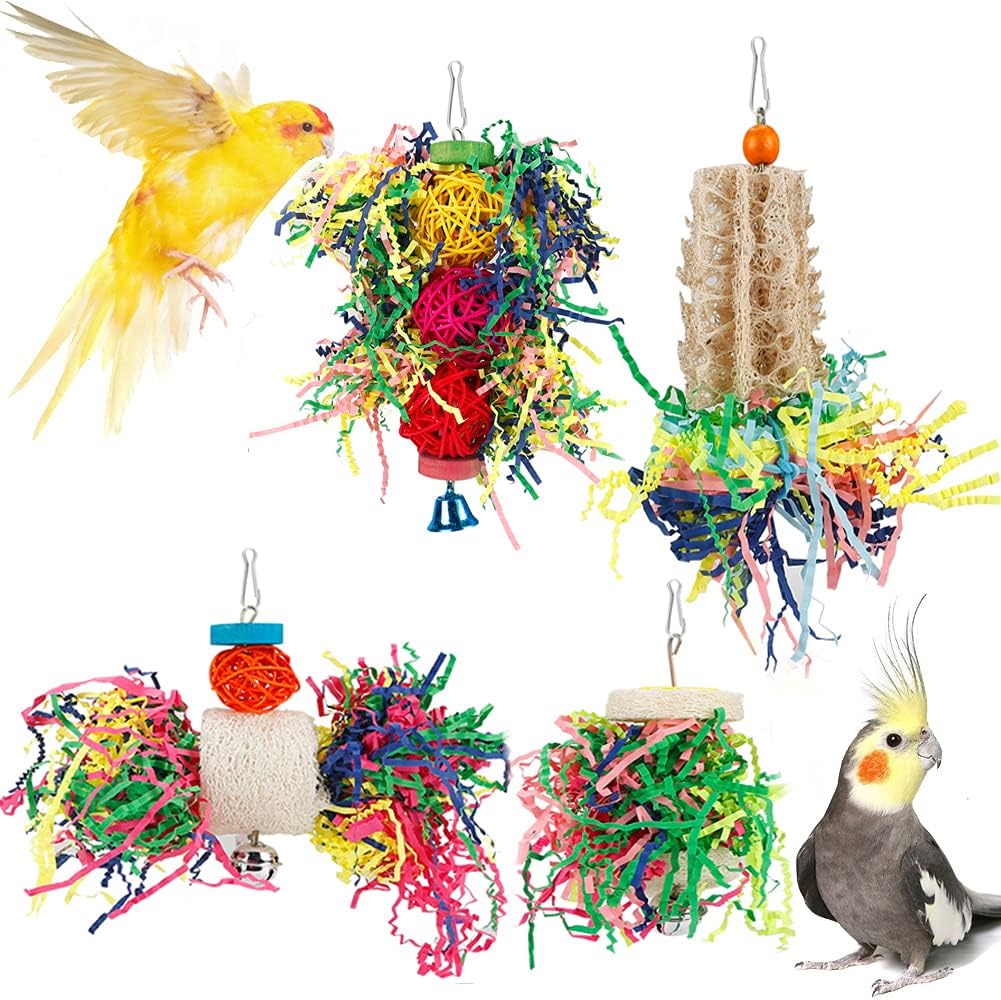 Bird Toys Bird Shredding Foraging Toys Parakeet Toy Chewing Hanging Toy Bird Shredded Paper Bird Cage Accessories Bird Rope Perch for Conure Cockatiel Budgies Lovebird Parrotlet (Without Rope Perch) - Image 2
