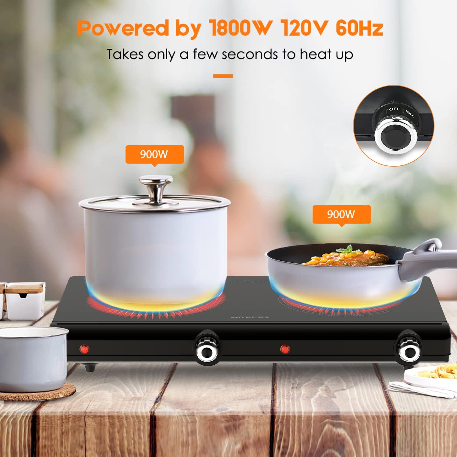 Electric Hot Plate for Cooking, Infrared Double Burner,Electric Cooktop 2 Burner,1800W Portable Electric Stove,Heat-up In Seconds,Countertop Cooktop for Dorm,Compatible with All Cookware - Image 6