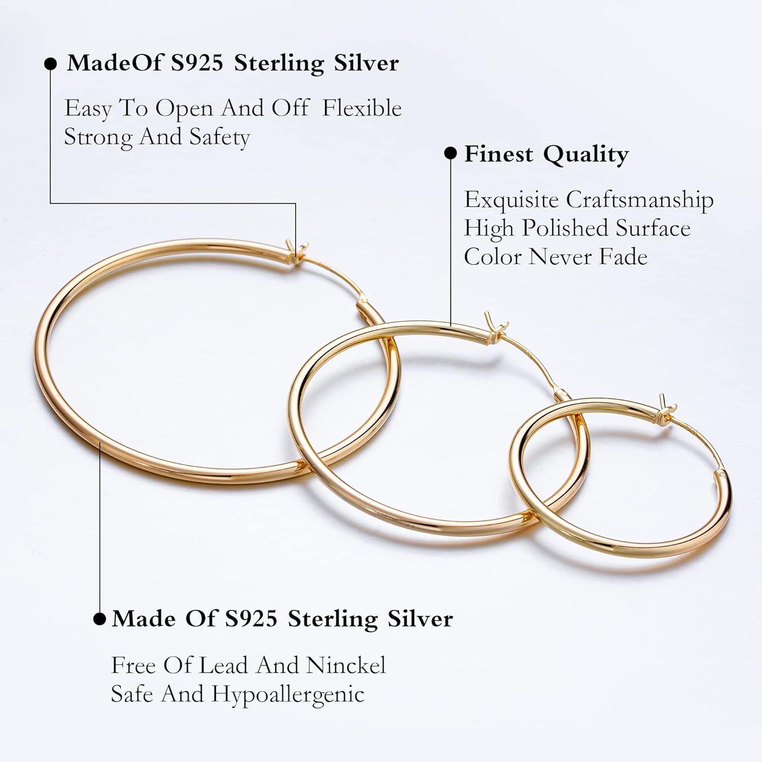 M MOOHAM Gold Hoop Earrings for Women - Hypoallergenic 14K Real Gold 925 Sterling Silver Post Sensitive Ears Nickel Free Hoops Earrings Set for Women Jewelry Lightweight 13-60mm - Image 8