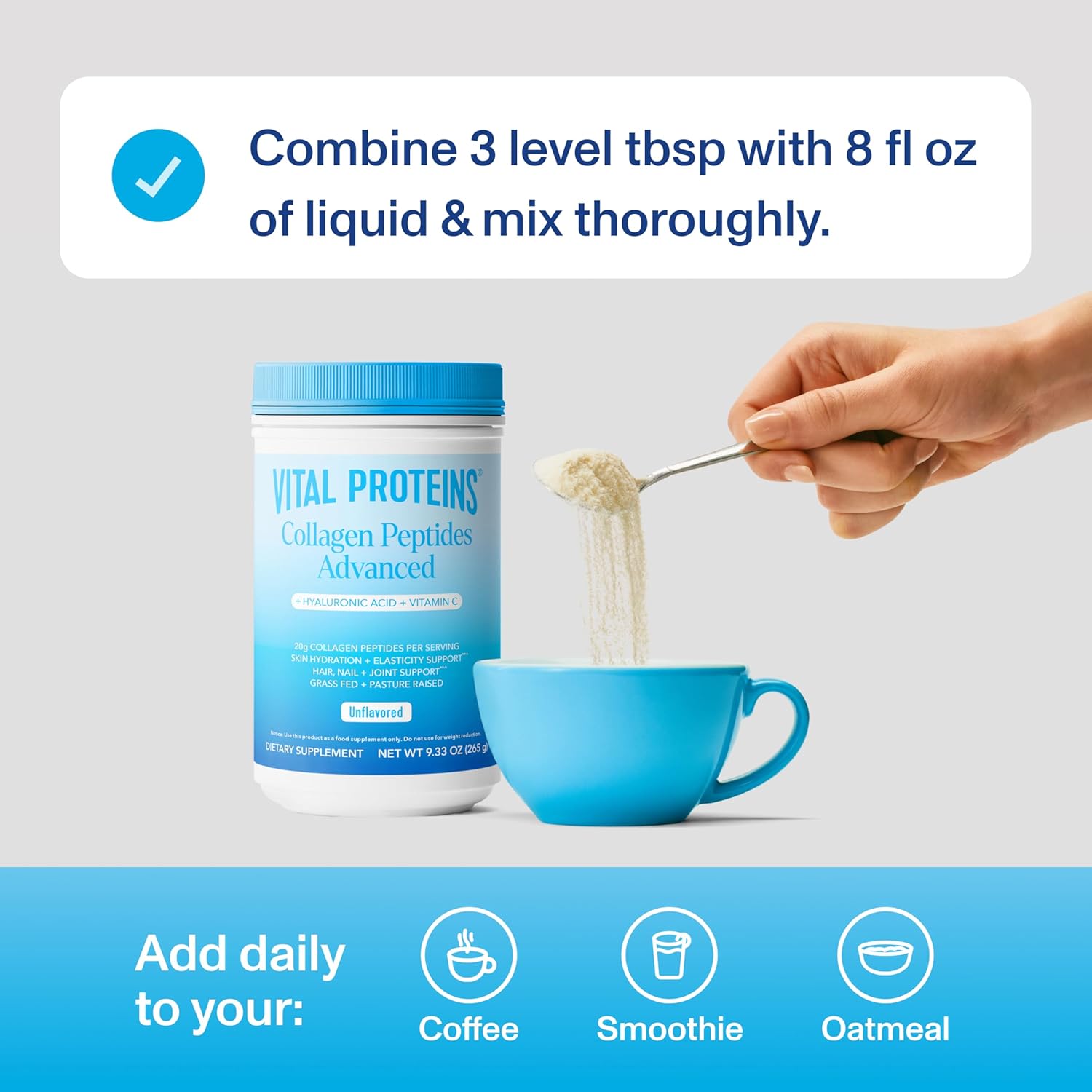 Vital Proteins Collagen Peptides Powder Advanced with Hyaluronic Acid & Vitamin C, Collagen Supplements, Unflavored, 13 Servings - Image 6