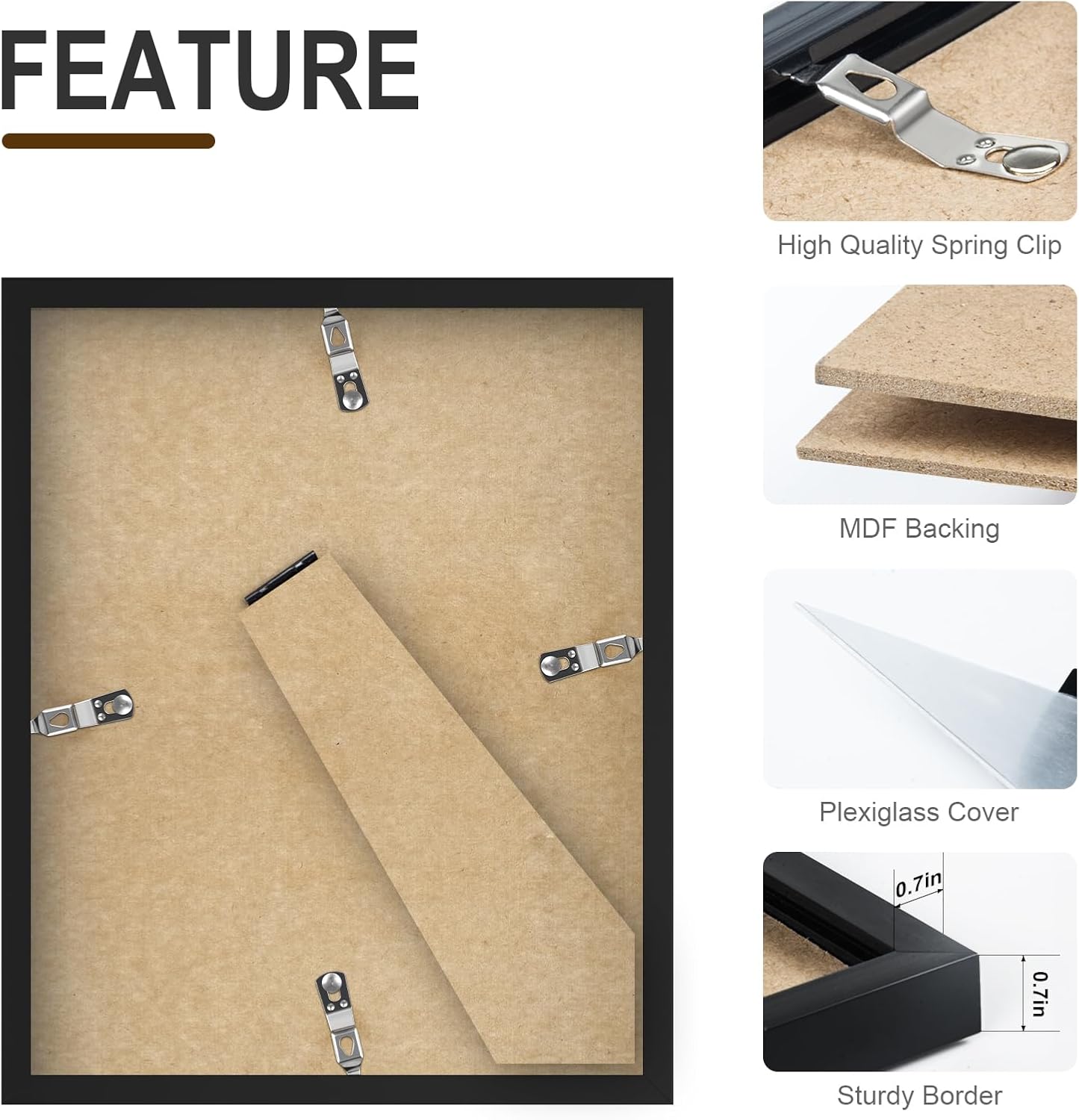 8x10 Picture Frame, 5x7 with Mat or 8x10 Without Mat, Minimalist Style Photo Frame with Plexiglass Cover for Wall & Tabletop Display, Black - Image 6