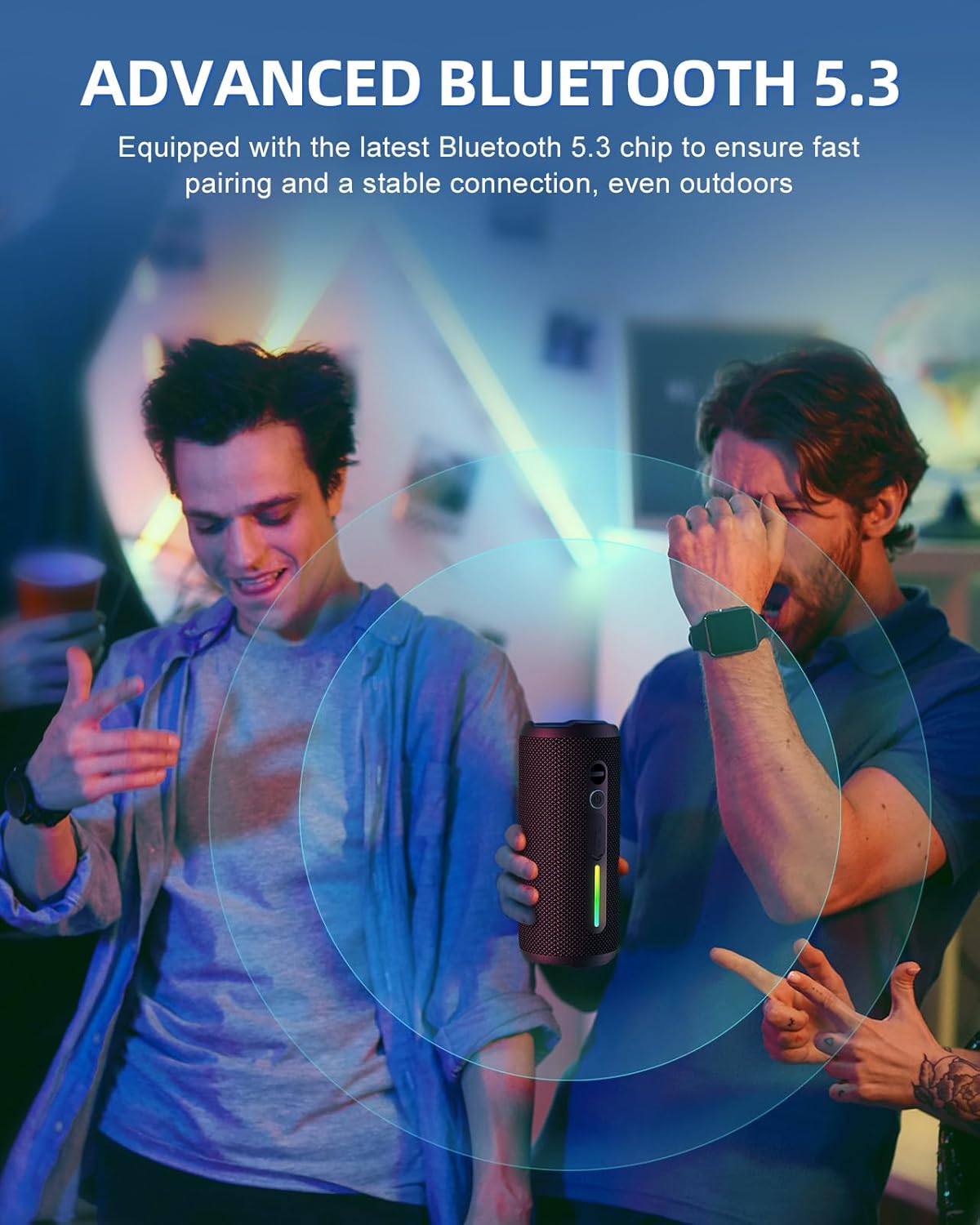 OHAYO Portable Bluetooth Speaker, Wireless Bass Speaker with 24W Loud Sound, IPX7 Waterproof, Bluetooth 5.3, RGB Lights, AUX&TF-Card, Stereo Pairing, Gift Ideas for Home/Outdoor/Party - Image 6