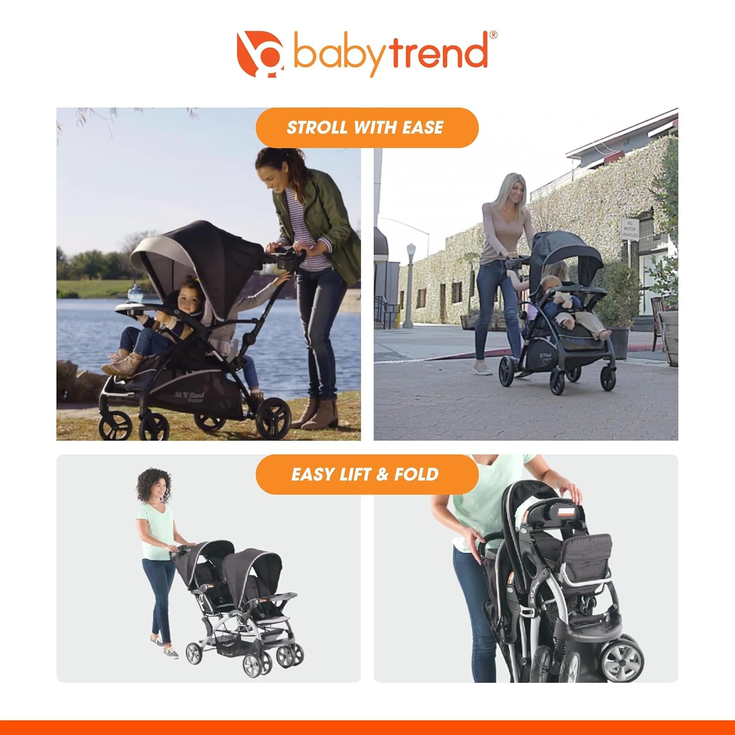 Baby Trend Double Infant and Toddler Stroller w/Harness and Basket, Sit N' Stand, Stormy - Image 6