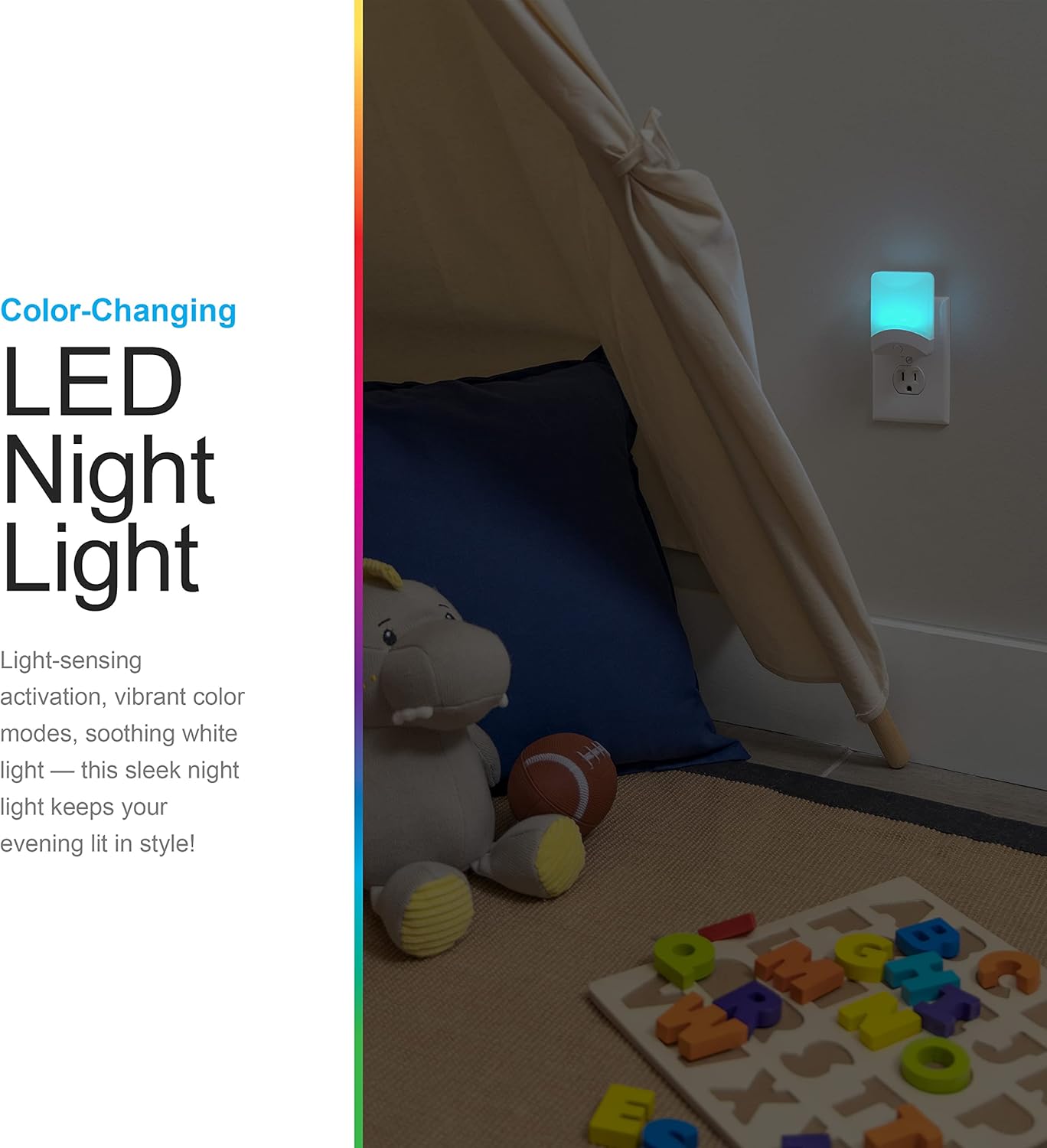 GE Color-Changing LED Night Light, Plug Into Wall, Dusk to Dawn Sensor, Ambient Lighting, for Bedroom, Childrens Room, Nursery, Safety Rated, 1 pack, 34693 - Image 3