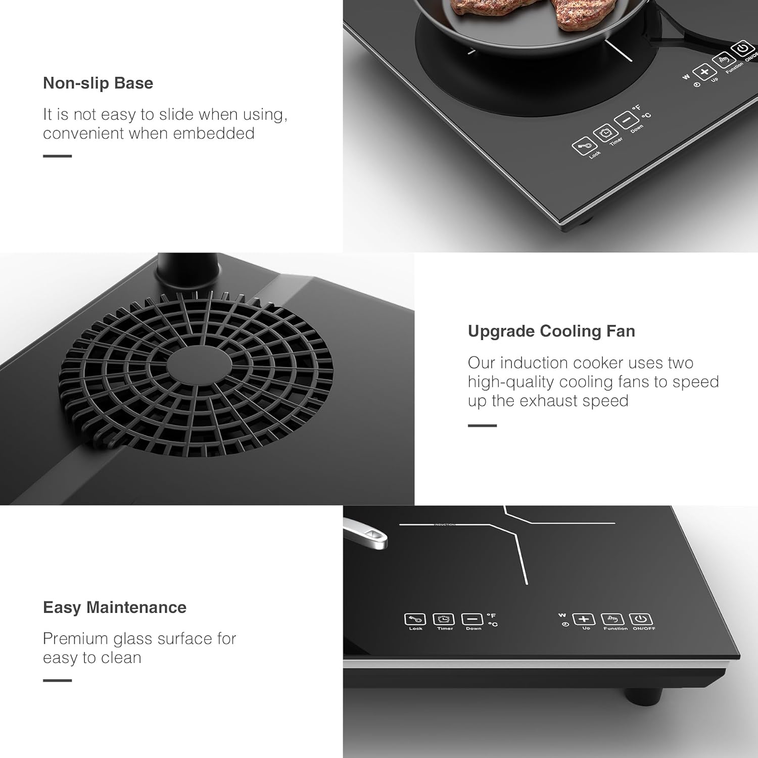 VBGK Double Induction Cooktop, 110V 4000W Electric cooktop,Hot Plate LED Sensor Touch Energy-Saving Portable Induction Cooktop with Child Safety Lock & Timer 2 burner induction cooktop - Image 4