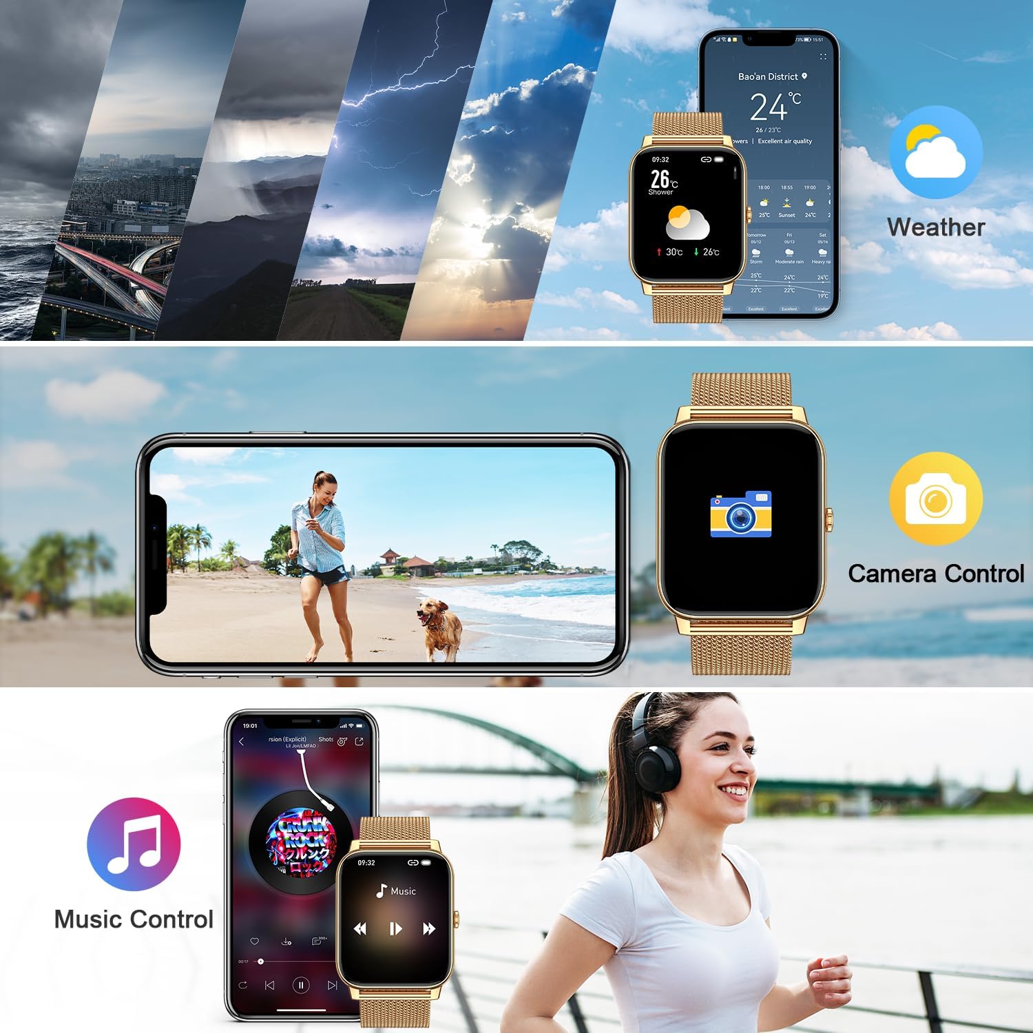 Smart Watch for Women Fitness Tracker: Gold Smart Watches for Women Digital Mens Watches Make/Answer Call Waterproof Running Smartwatch Android Phone iPhone Samsung Compatible Heart Rate Monitor - Image 7