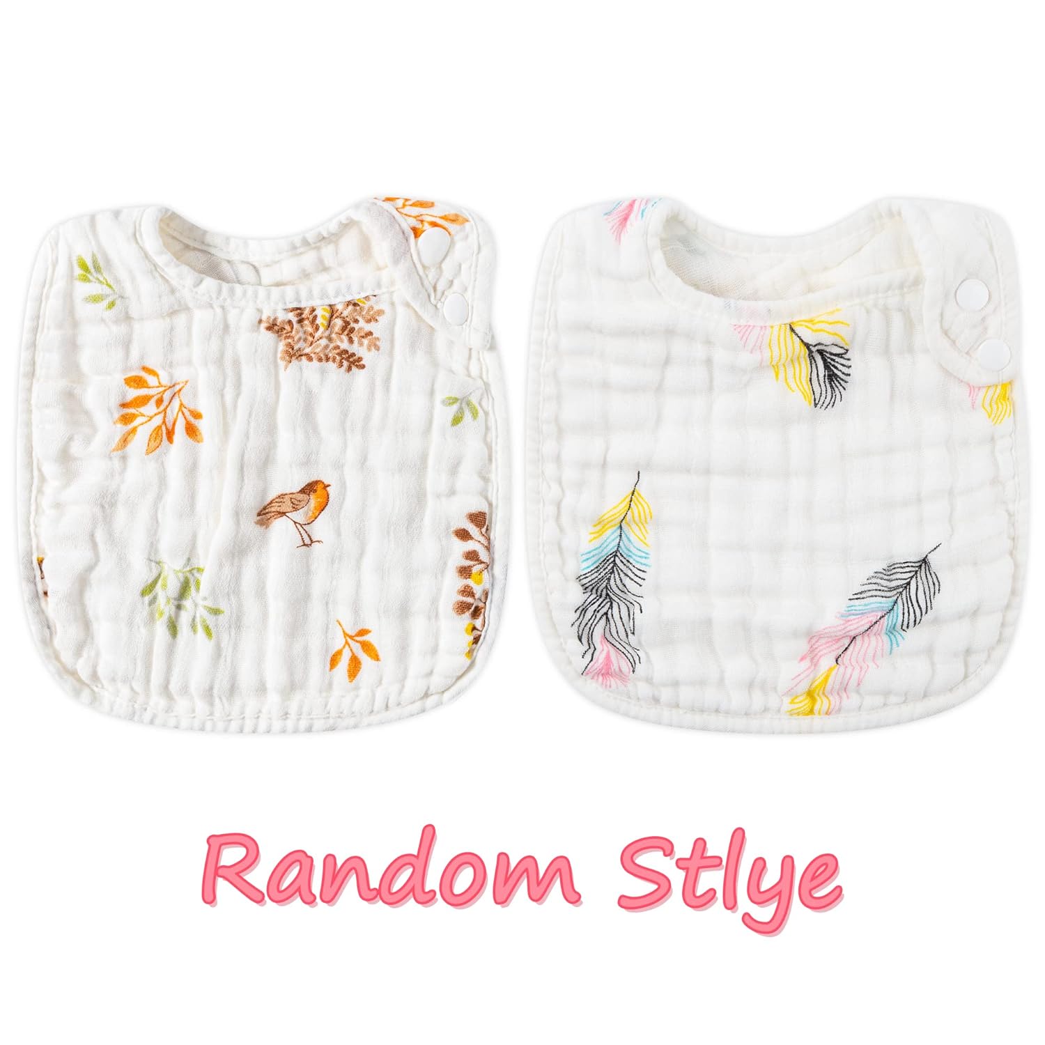 Zainpe 6Pcs Snap Muslin Cotton Bibs for Baby, Flamingo Star Flower Machine Washable Adjustable Burp Cloths with 6 Absorbent Soft Layers for Infant Newborn Toddler Drooling Feeding and Teething - Image 7