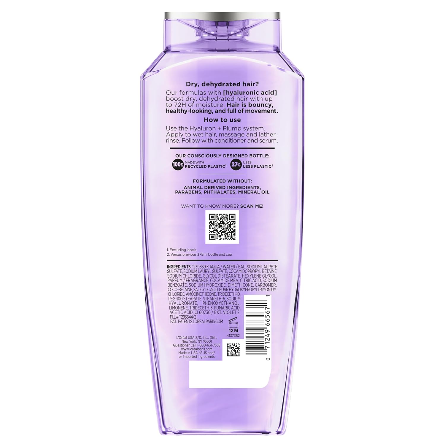 L'OREAL PARIS Elvive Hyaluron Plump Hydrating Shampoo for Dehydrated, Dry Hair Infused with Hyaluronic Acid Care Complex, Paraben-Free, 12.6 Fl Oz - Image 12