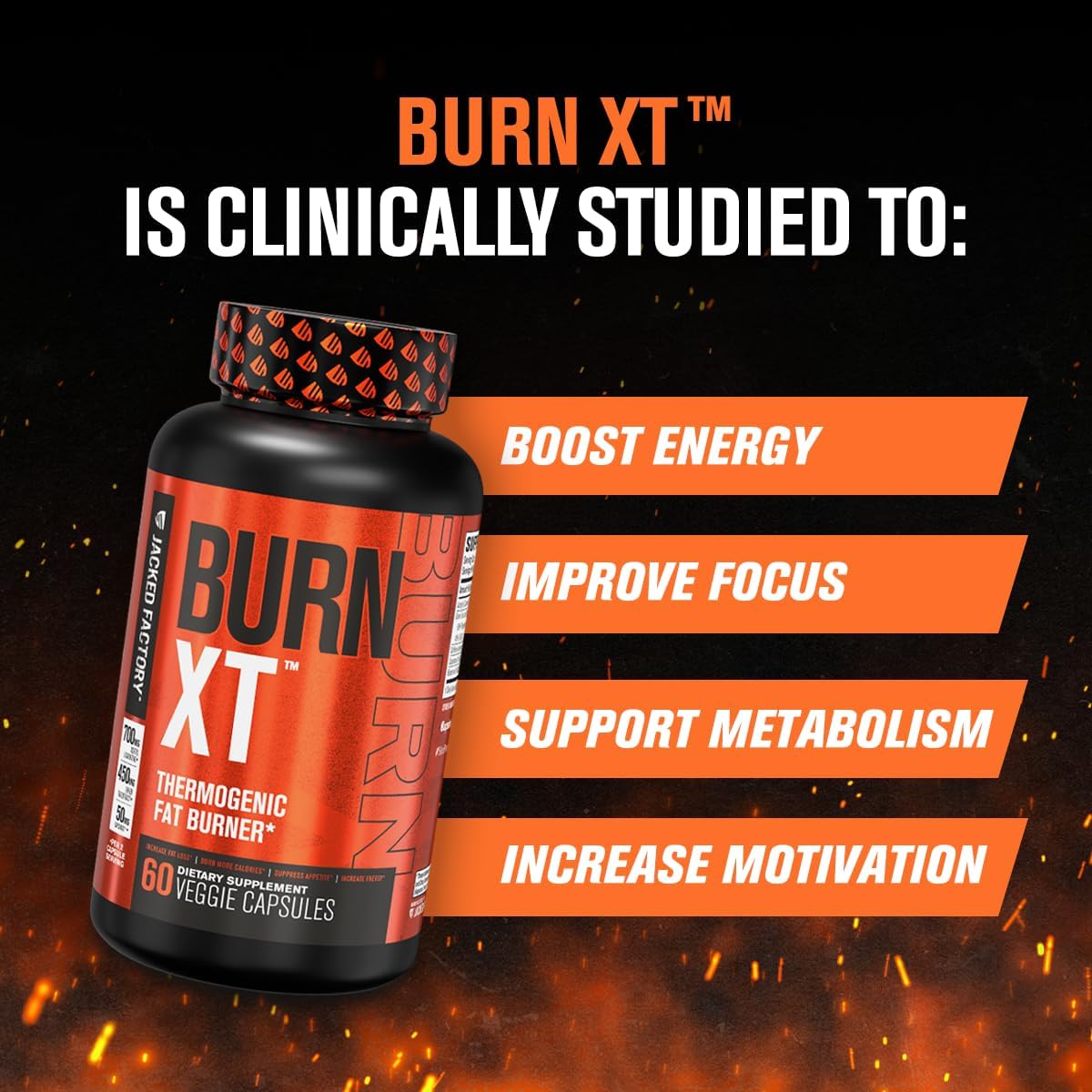 Jacked Factory Burn-XT Clinically Studied Fat Burner & Weight Loss Supplement - Appetite Suppressant & Energy Booster - with Acetyl L-Carnitine, Green Tea Extract and More - 60 Natural Diet Pills - Image 3