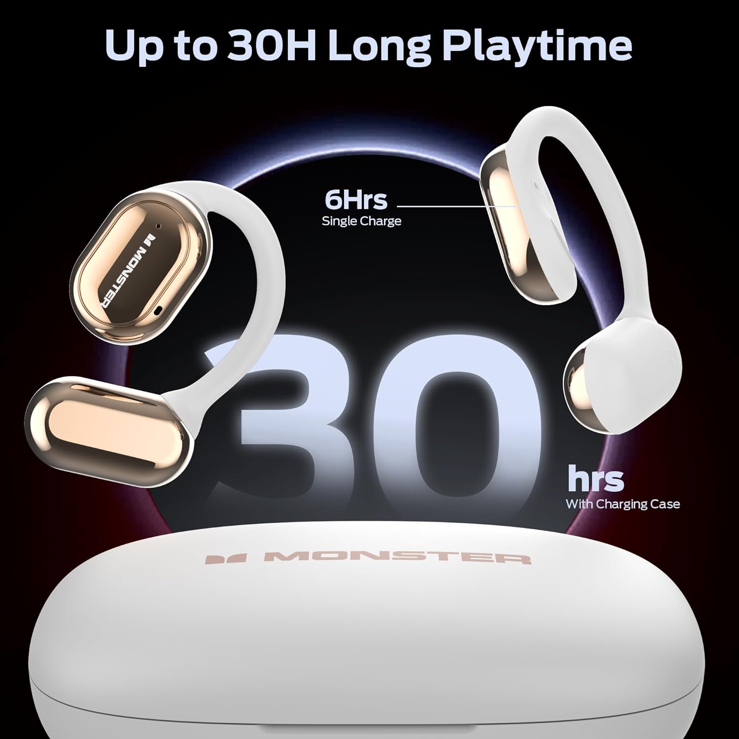 Monster Open Free AC100 Open Ear Bluetooth 5.3 Headphones, Wireless Earbuds with Earhooks, Immersive Stereo Sound by 16mm Large Driver, Clear Calls, 30H Playtime, Waterproof Sport Earbuds for Running - Image 6