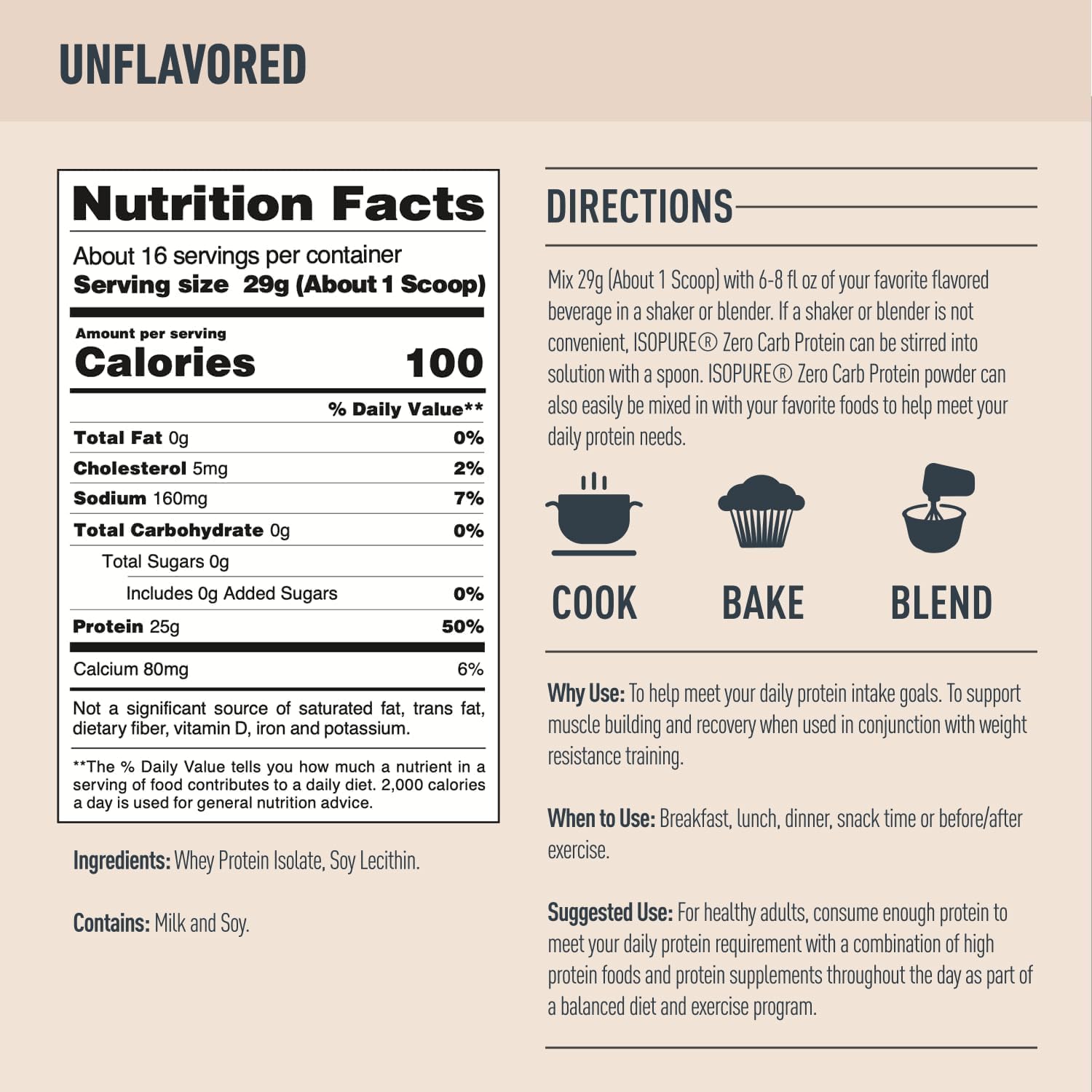 Isopure Zero Carb 100% Pure Whey Isolate Protein Powder, Lactose Free, Gluten Free, With Vitamins, Unflavored, 25g Protein Per Serving, 1 Lb, 16 Servings - Image 3