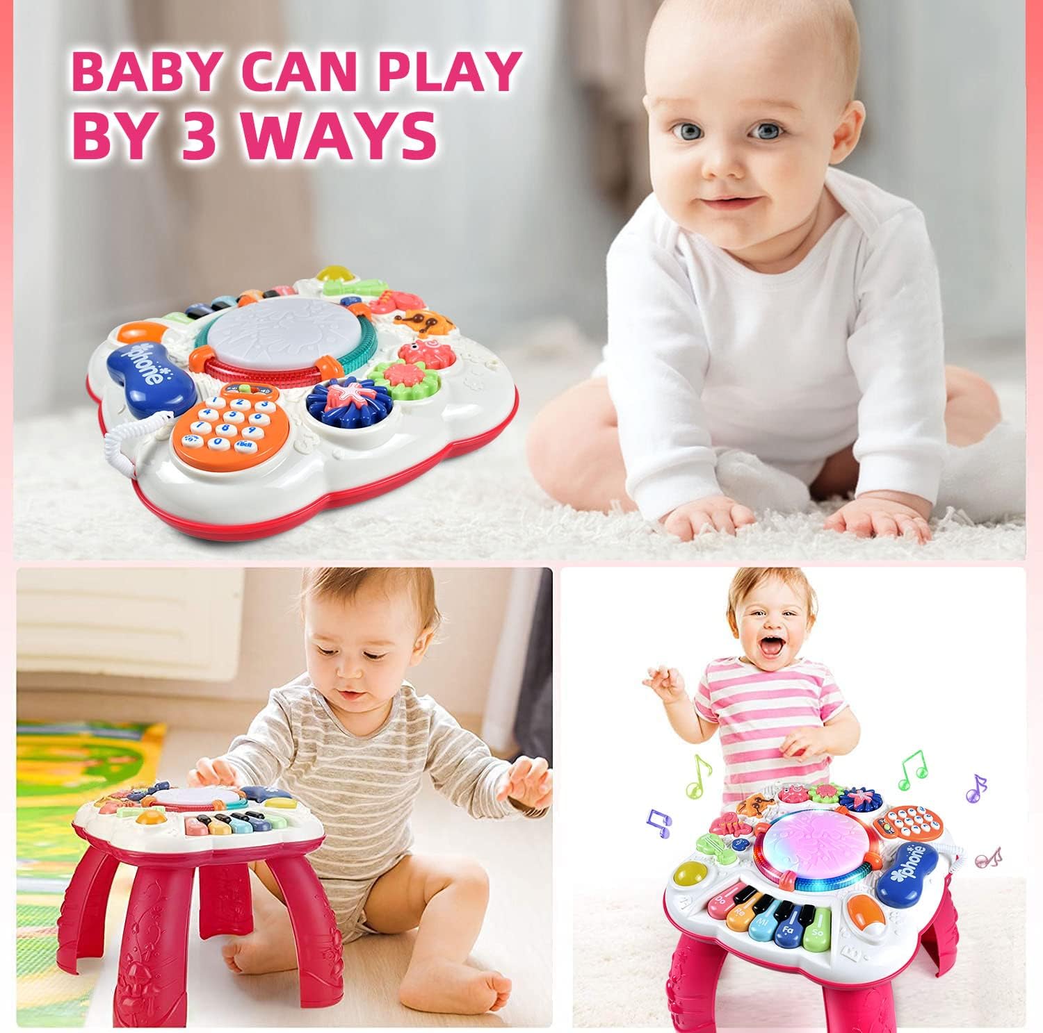 Early Development Baby Toys 6 to 12 Months,Activity Music Toys for Toddlers 11.8×11.8×12.2 Inches (Red) - Image 7