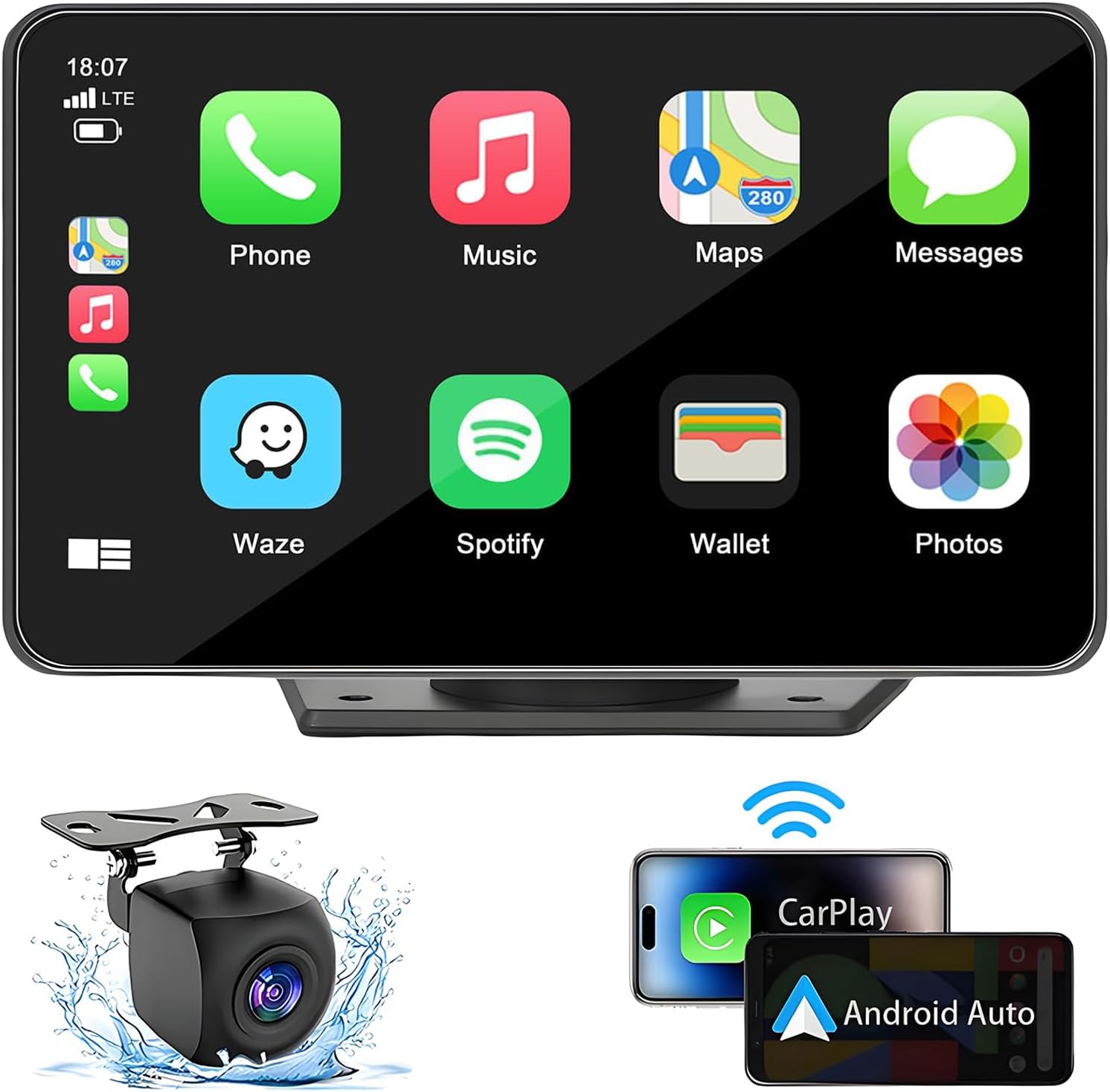 7" HD Portable Carplay Wireless Touch Screen Double Din Car Stereo Compatible Apple Carplay and Android Auto with GPS Navigation, Voice Control, Mirror Link, Bluetooth - Image 2