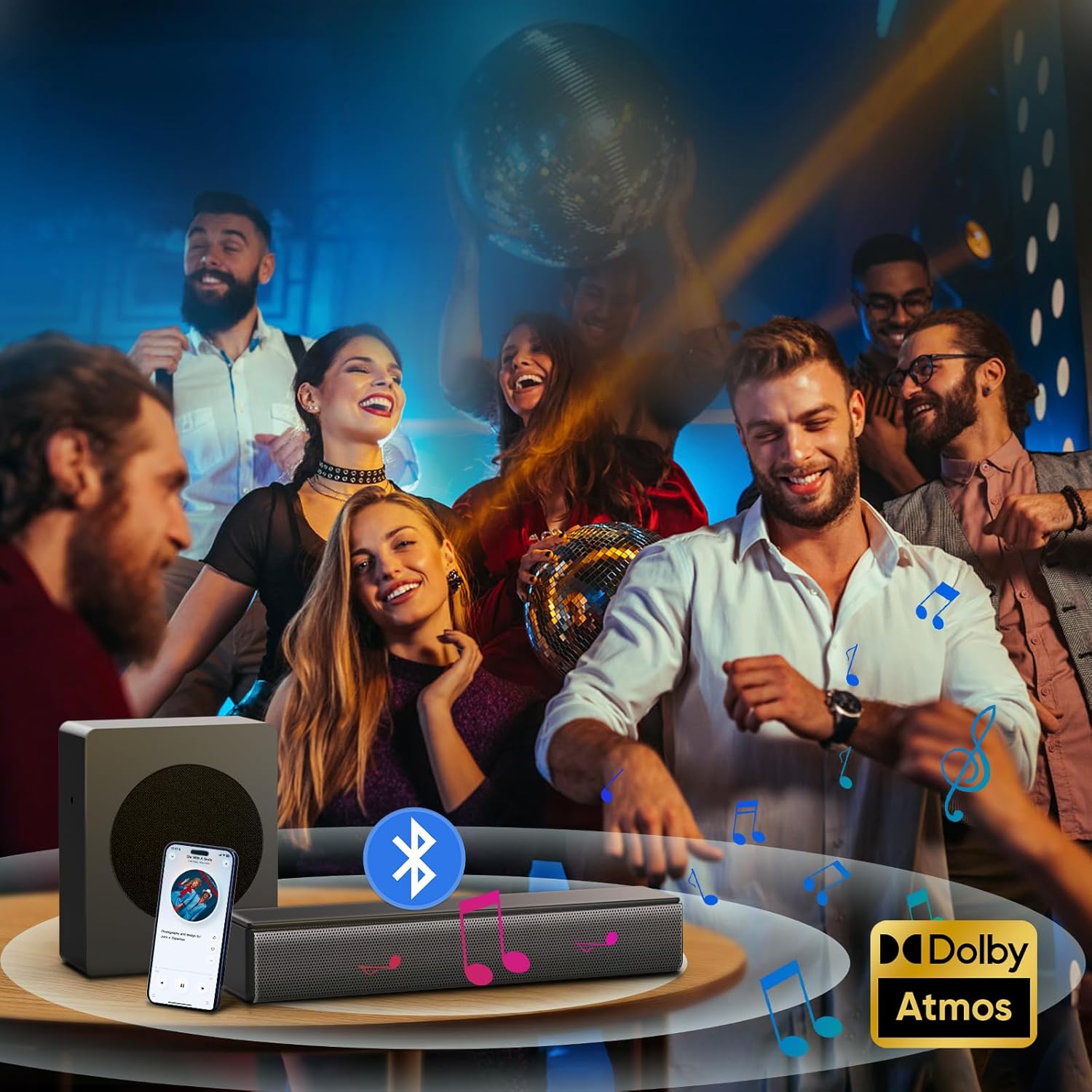 Sound bar with subwoofer, 200W 2.1 ch soundbar w/Dolby Atmos Surround Sound System, 3D Bass Adjustable Home Theater Bluetooth TV Speaker for Smart TV/Projector/PC - Image 8