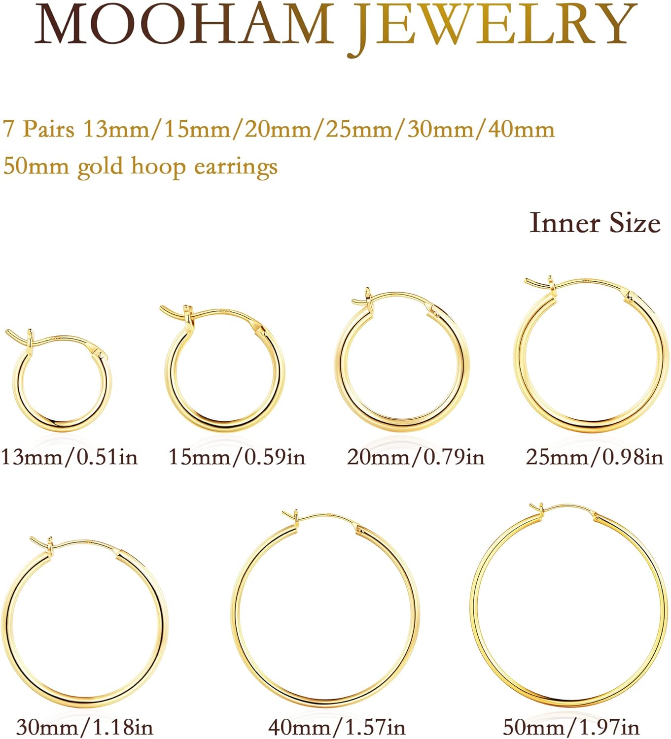 M MOOHAM Gold Hoop Earrings for Women - Hypoallergenic 14K Real Gold 925 Sterling Silver Post Sensitive Ears Nickel Free Hoops Earrings Set for Women Jewelry Lightweight 13-60mm - Image 7