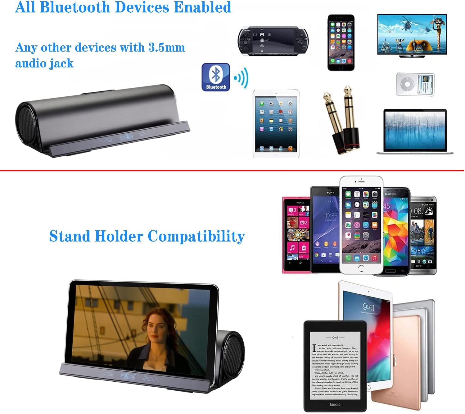 Wireless Bluetooth Speakers, Portable Phone Tablet Stand Holder Speaker, Dual Drivers Stereo Dock Speaker for iPad, Phone, Outdoor, Travel, Home Party (Black) - Image 4