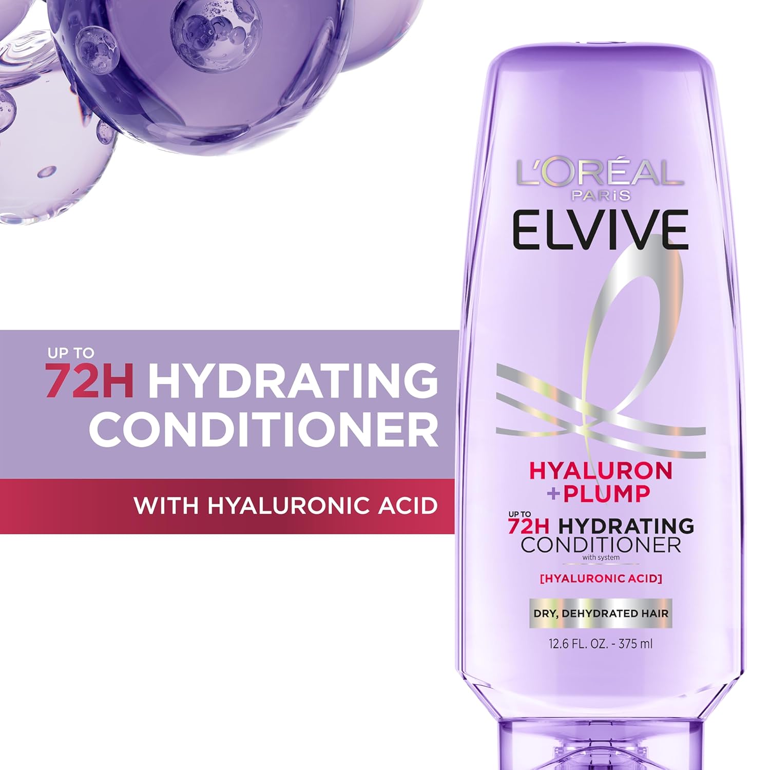 L'OREAL PARIS Elvive Hyaluron Plump Hydrating Conditioner for Dehydrated, Dry Hair Infused with Hyaluronic Acid Care Complex, Paraben-Free, 12.6 Fl Oz - Image 3