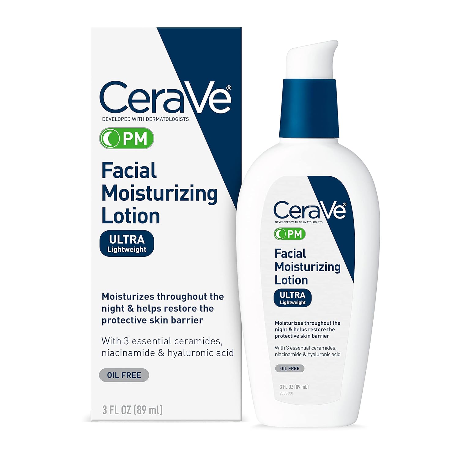 CeraVe PM Facial Moisturizing Lotion, Night Cream with Hyaluronic Acid and Niacinamide, Ultra-Lightweight, Oil-Free Moisturizer for Face, 3 Ounce - Image 2