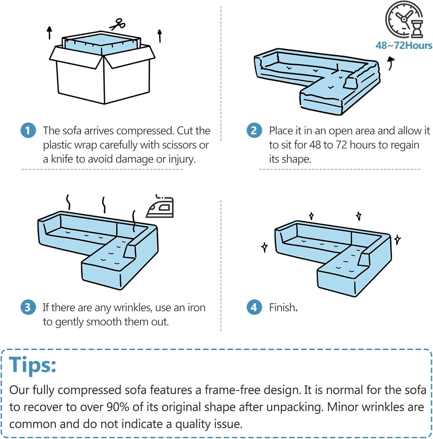 Merax 116.5" Minimalist Cloud Sectional Couch with L-Shape Chaise, Cream Modern Modular Sofa with Deep Seat, White Convertible 4 Seat Sleeper Couches Set for Living Room, No Assembly Required, Beige - Image 7