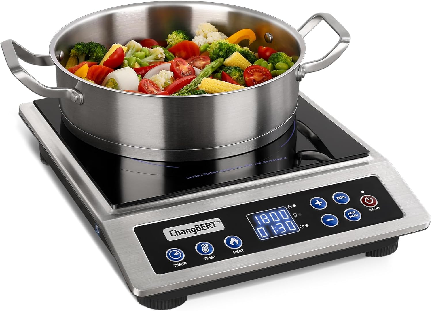 Portable Induction Cooktop, NSF Certified Pro Induction Hot Plate, Powerful 1800W with Large 8" Heating Coil, 18/10 Stainless Steel, 18 Temp Settings Commercial Grade Countertop Burner - Image 2